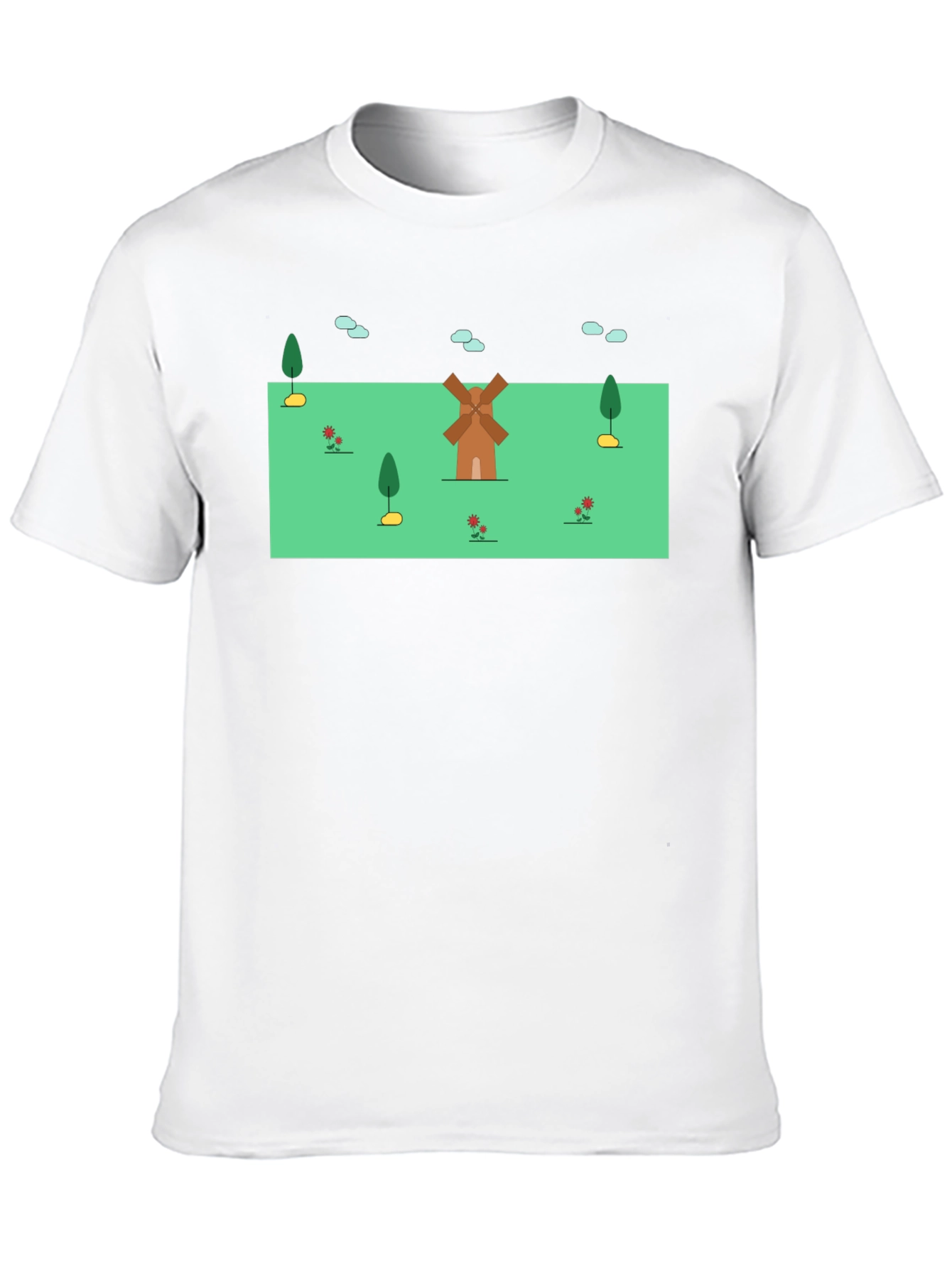 Whimsical Windmill Graphic Tee - Black Cotton Blend