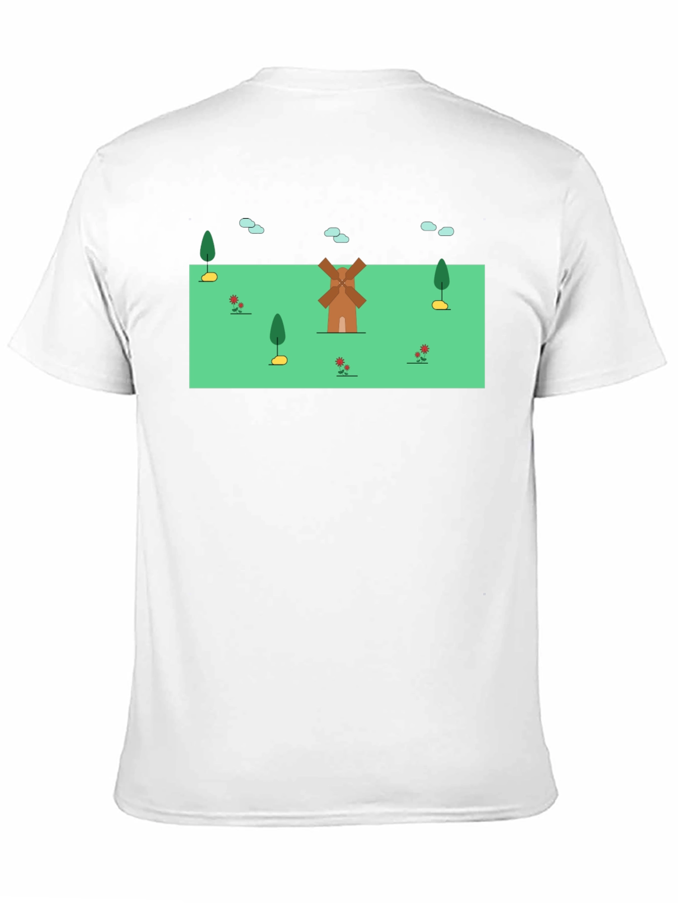 Whimsical Windmill Graphic Tee - Black Cotton Blend
