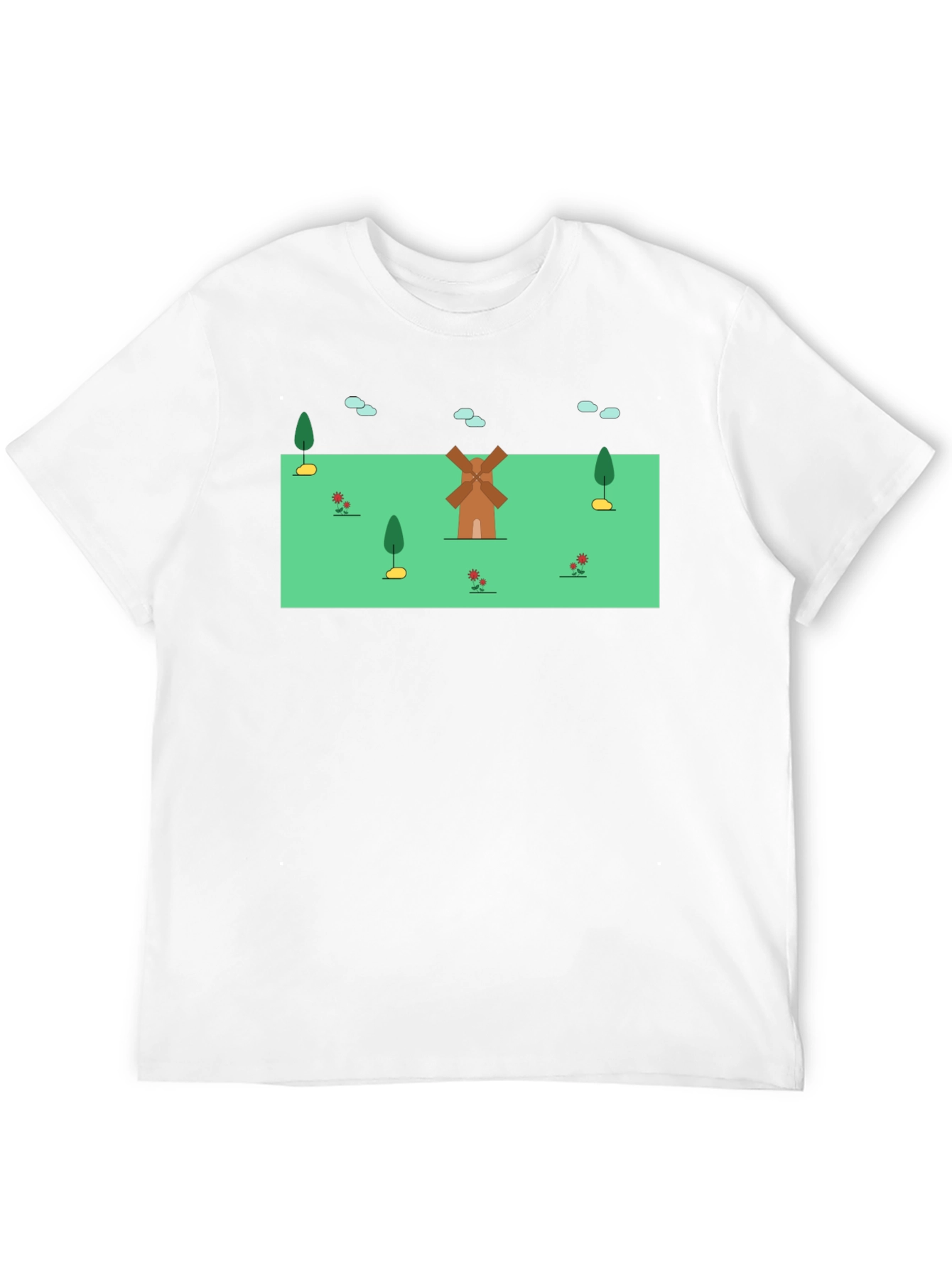 Whimsical Windmill Graphic Tee - Black Cotton Blend