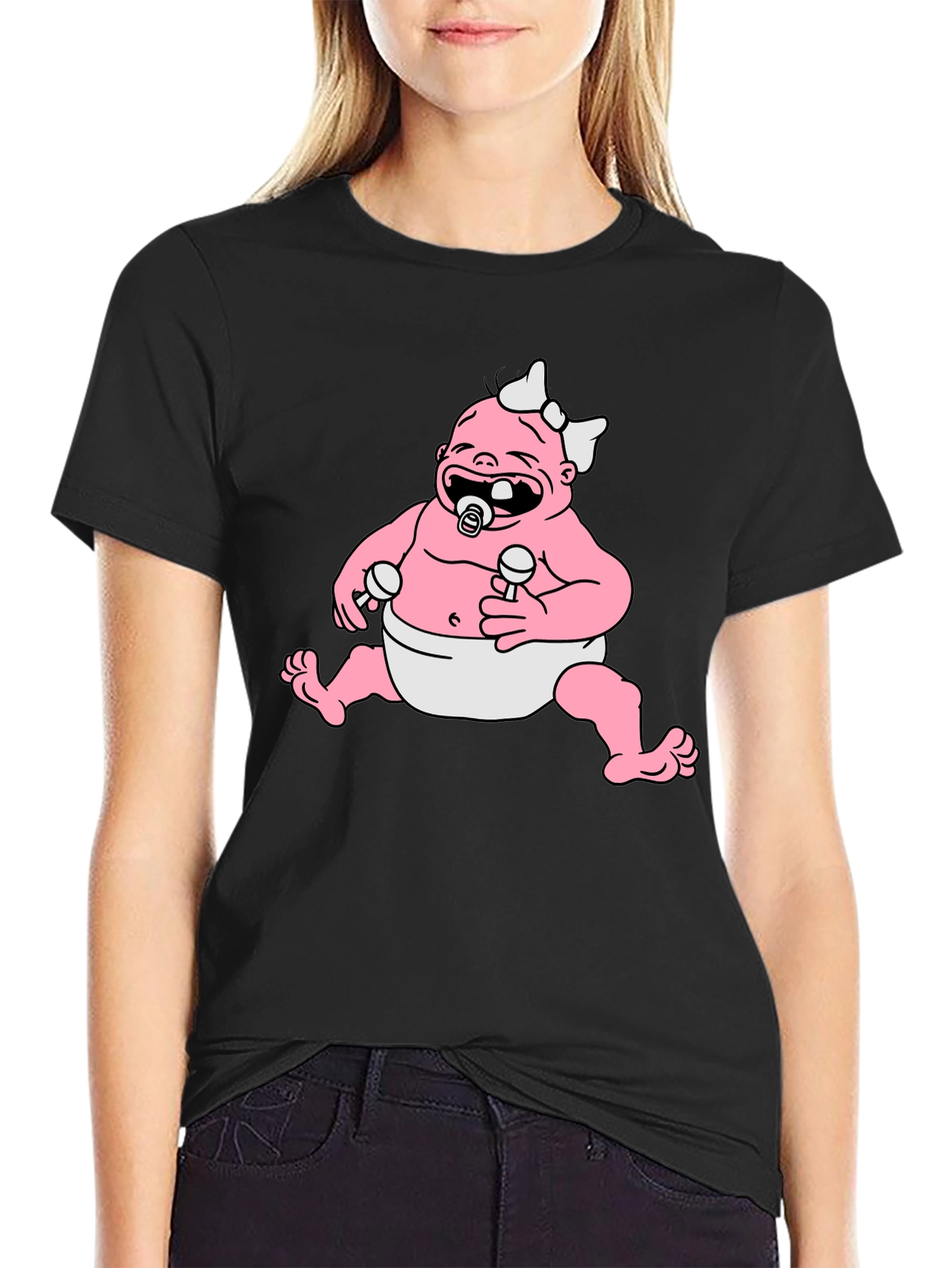 Cartoon Baby Graphic Black T-Shirt