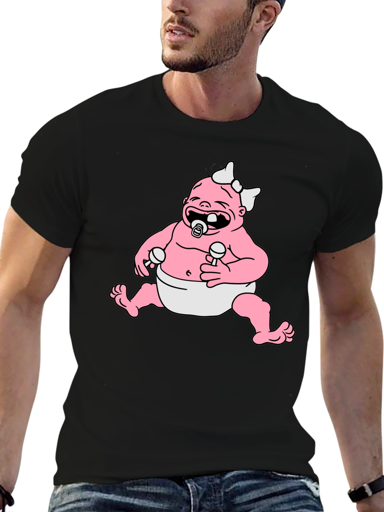 Cartoon Baby Graphic Black T-Shirt