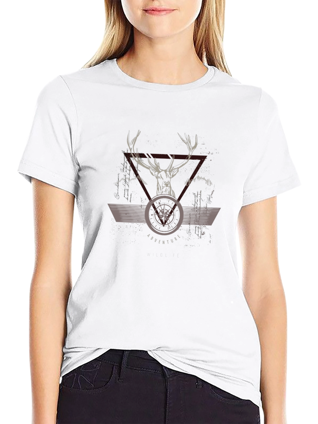 Adventure Compass Deer Graphic Black T-Shirt