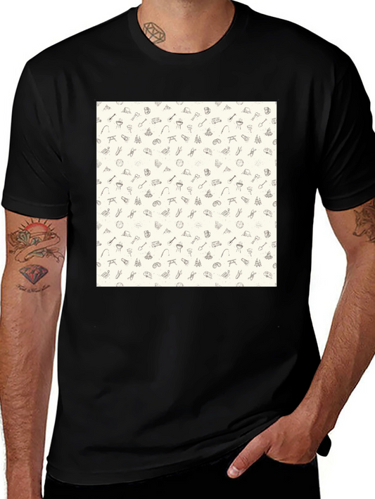 Camping Pattern Black Crew Neck T-Shirt