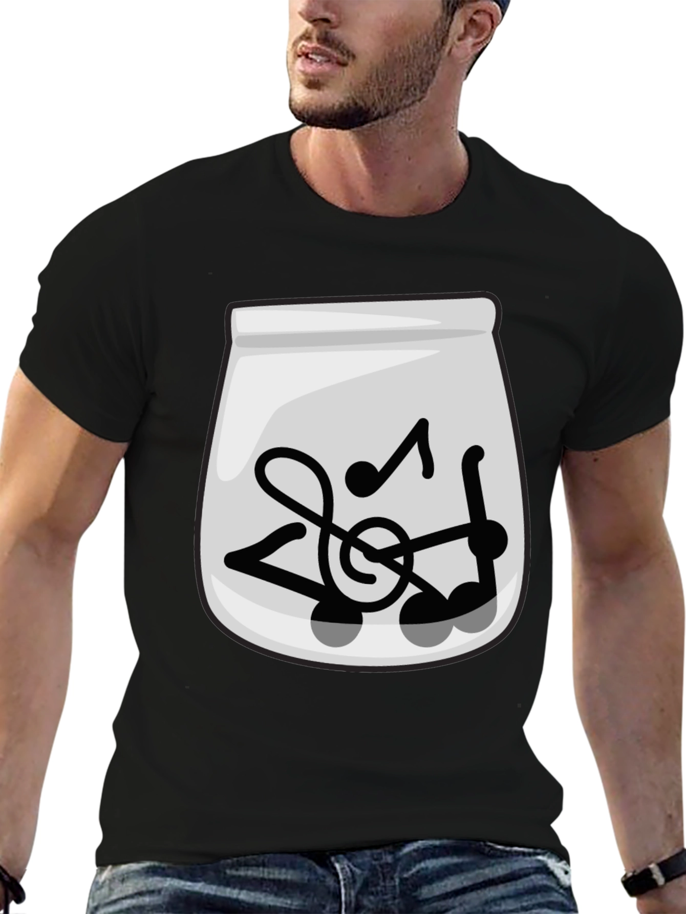 Musical Notes Graphic Tee - Trendy Black T-Shirt