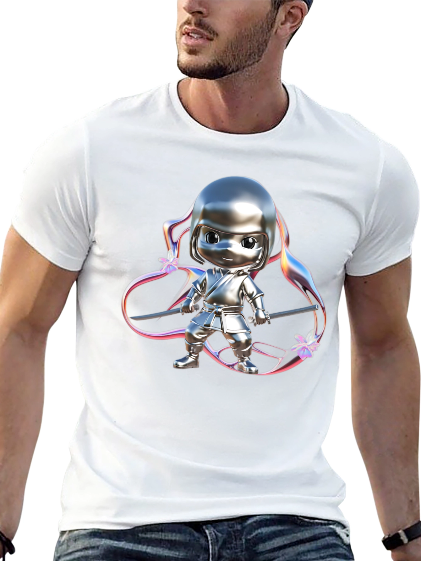 Ninja Cartoon Graphic Black T-Shirt