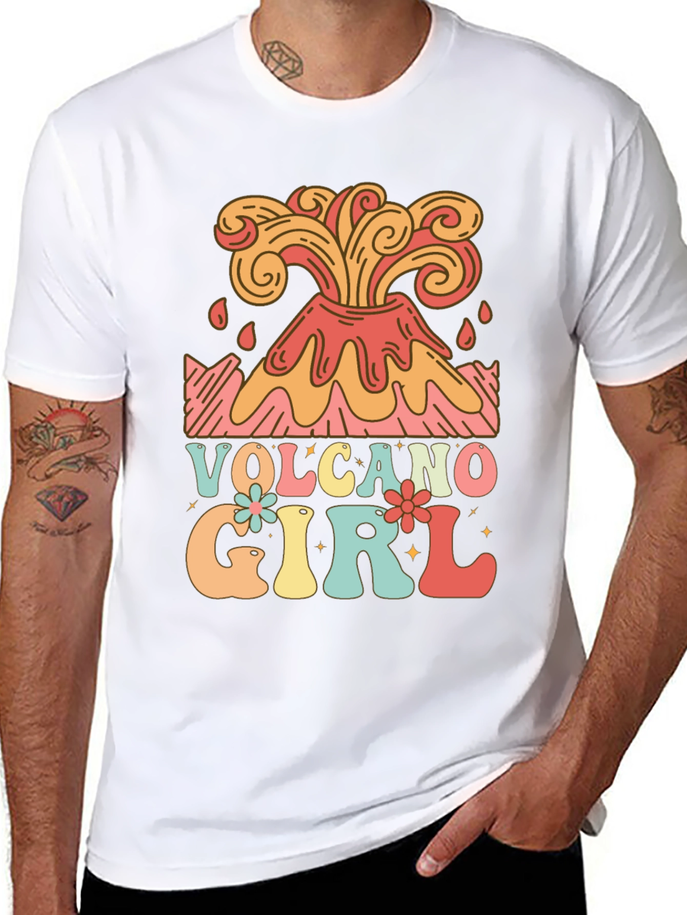 Volcano Girl Retro Graphic Tee - Black Cotton T-Shirt