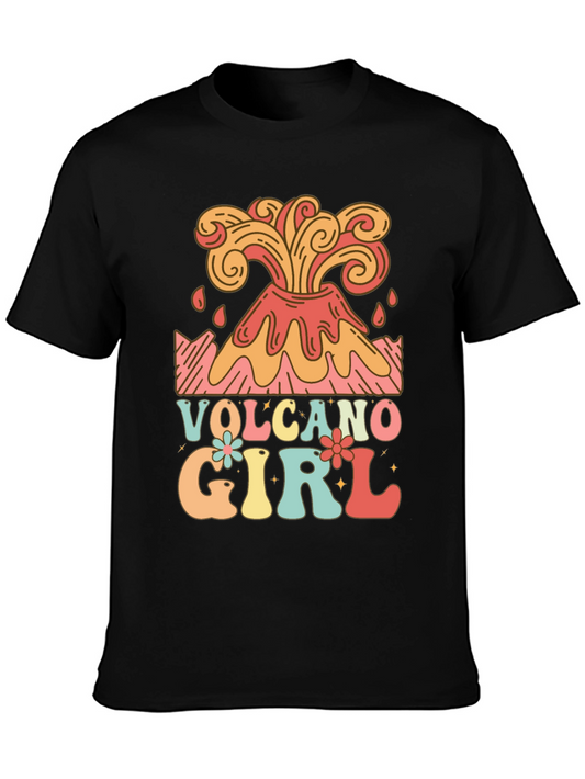 Volcano Girl Retro Graphic Tee - Black Cotton T-Shirt