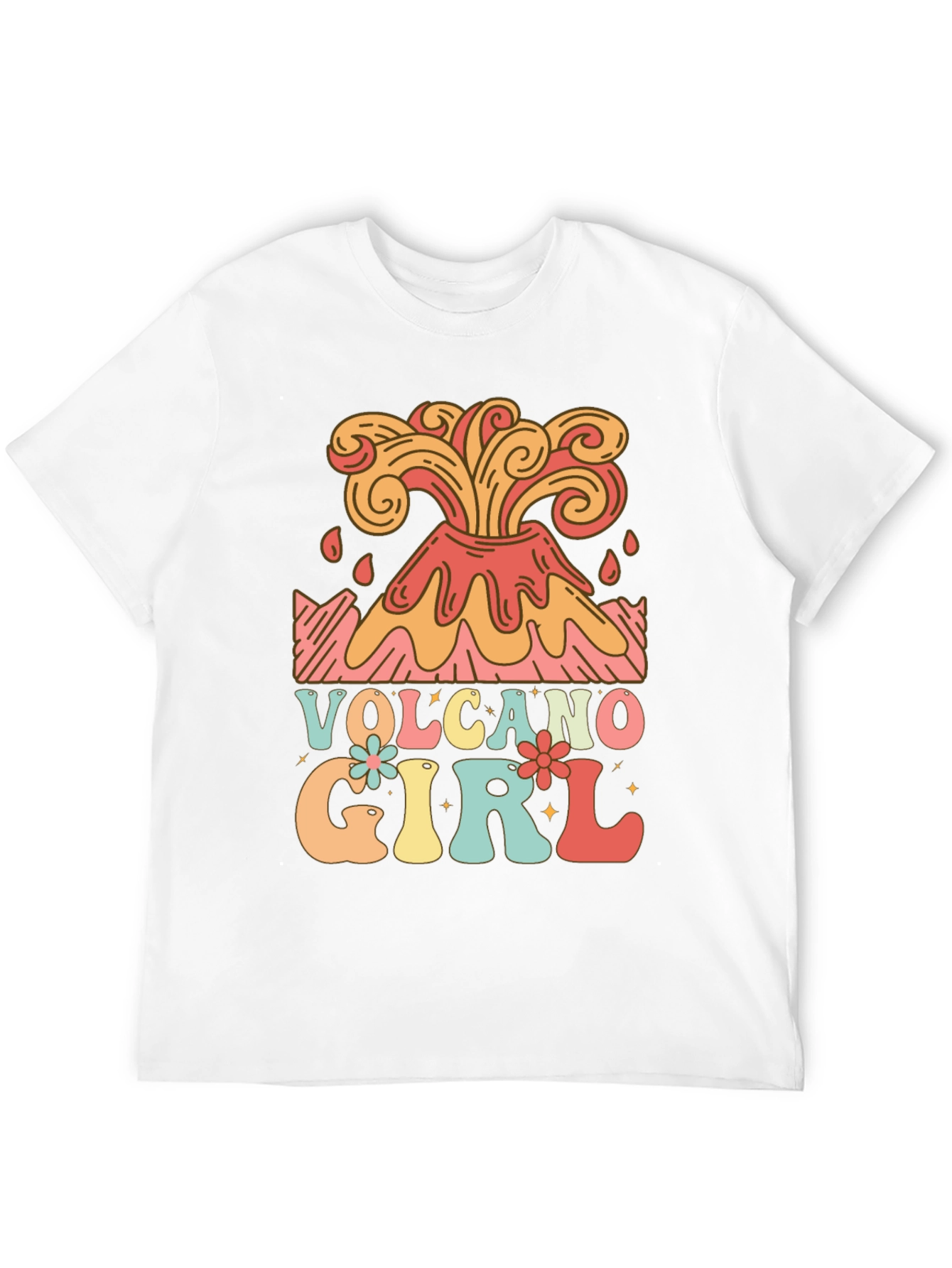 Volcano Girl Retro Graphic Tee - Black Cotton T-Shirt
