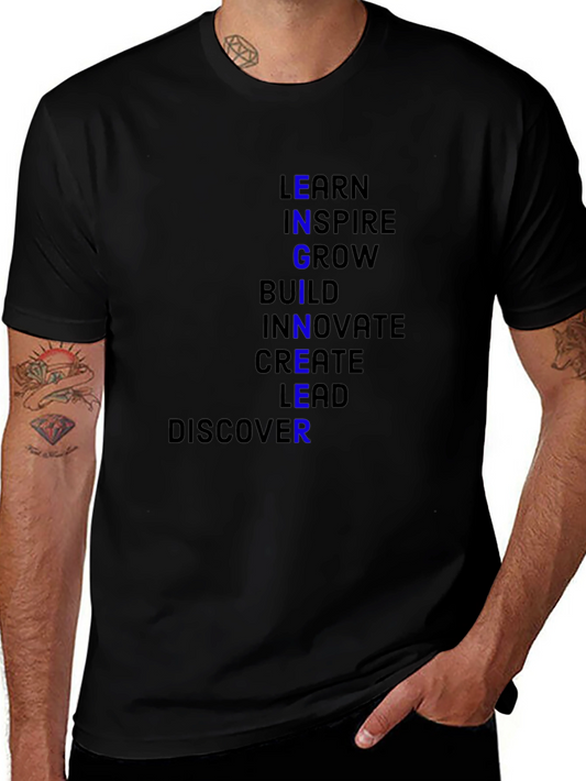 Inspirational Black T-Shirt - Learn Inspire Grow Design