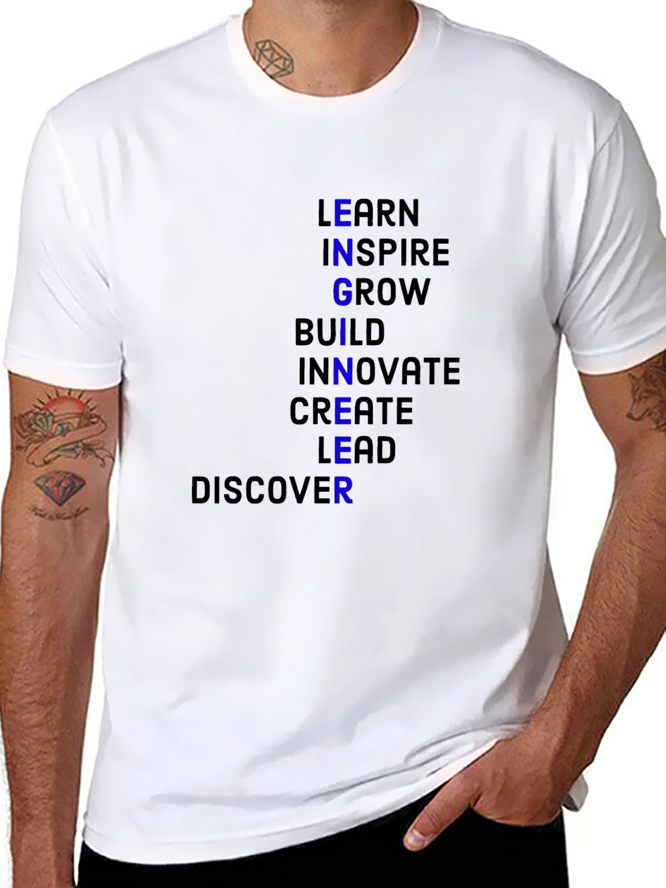 Inspirational Black T-Shirt - Learn Inspire Grow Design