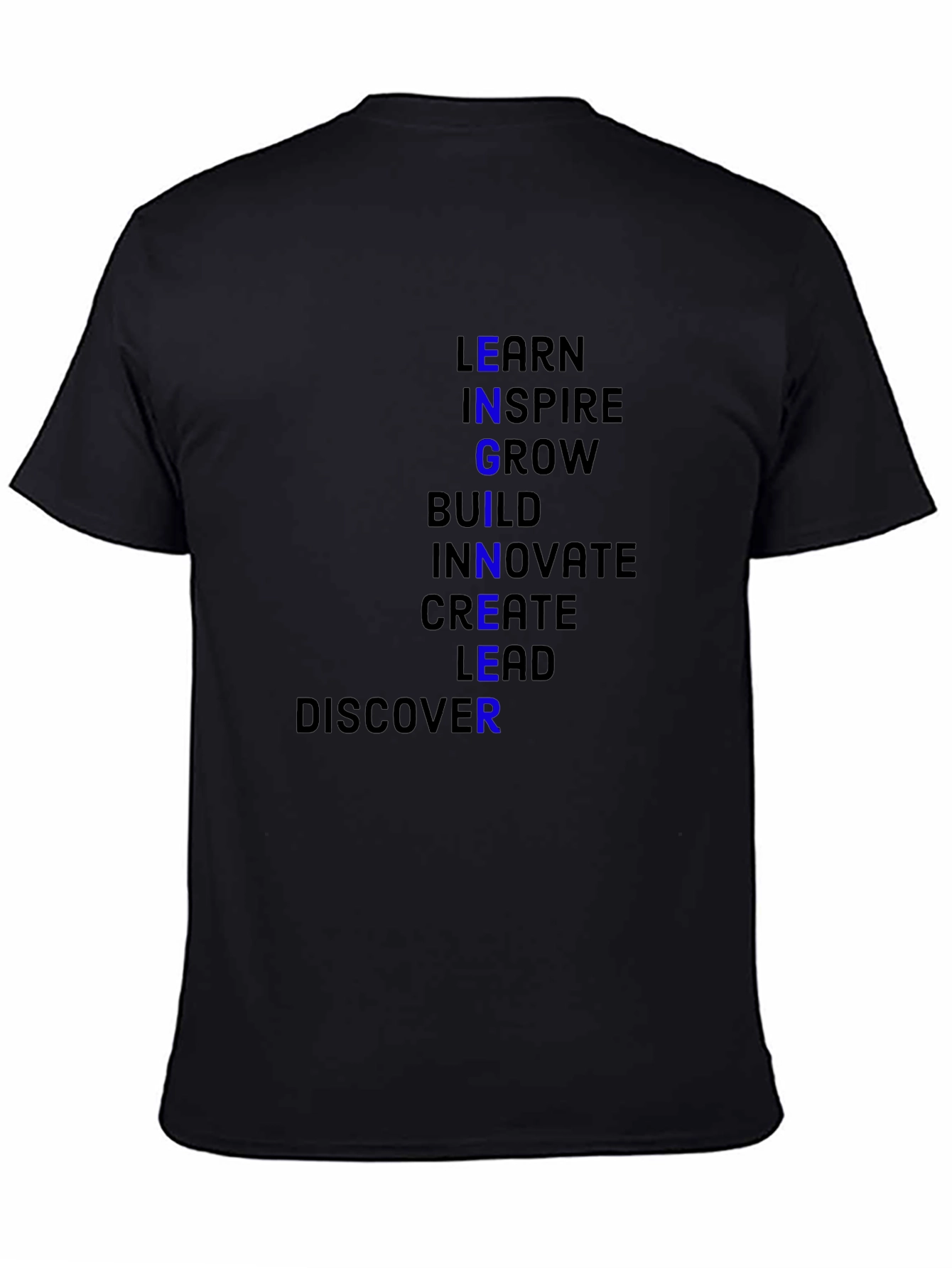 Inspirational Black T-Shirt - Learn Inspire Grow Design