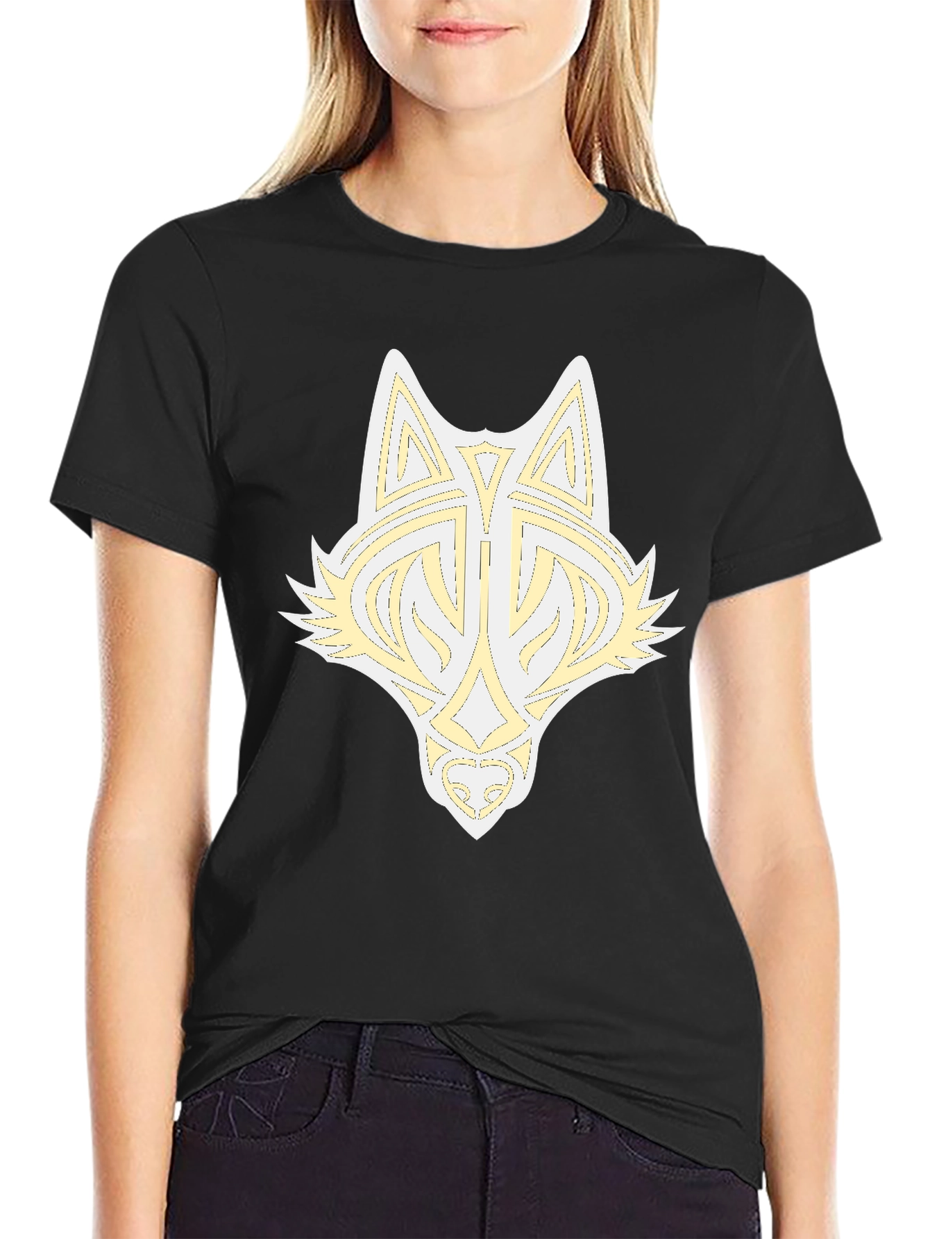 Black Wolf Head Graphic Print Tee