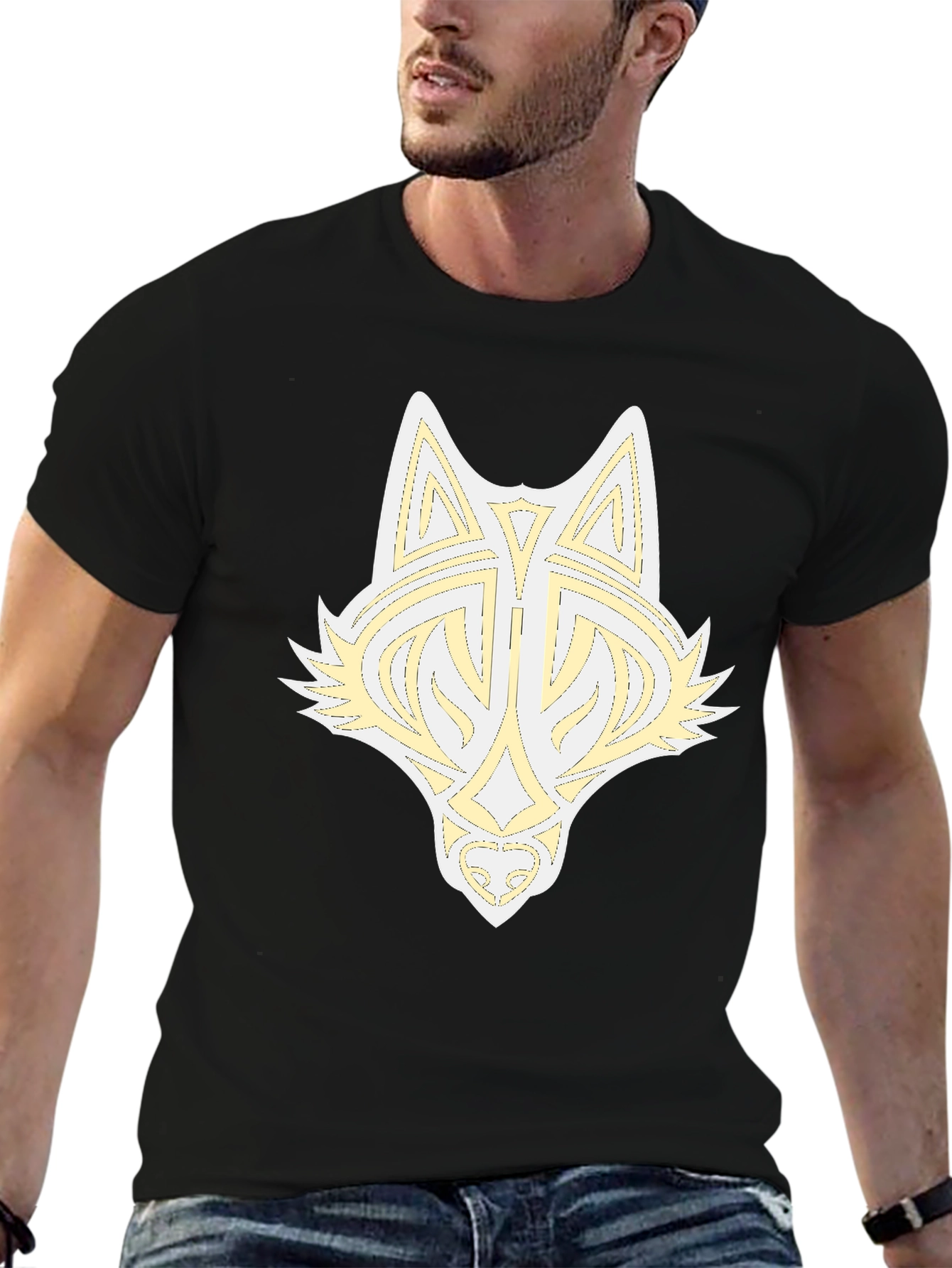 Black Wolf Head Graphic Print Tee