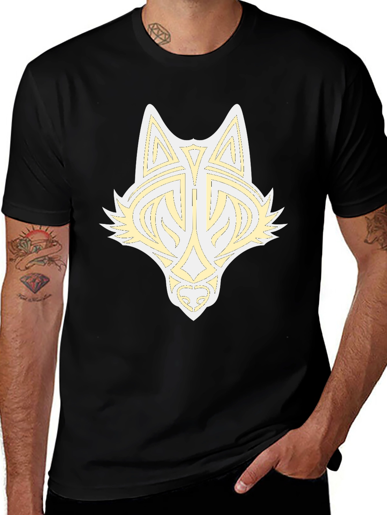 Black Wolf Head Graphic Print Tee