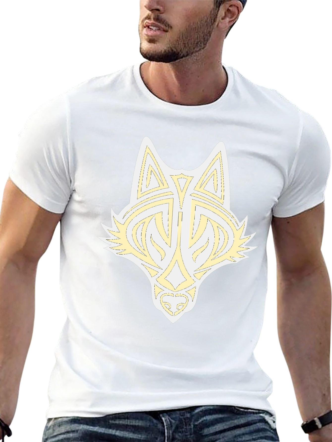 Black Wolf Head Graphic Print Tee