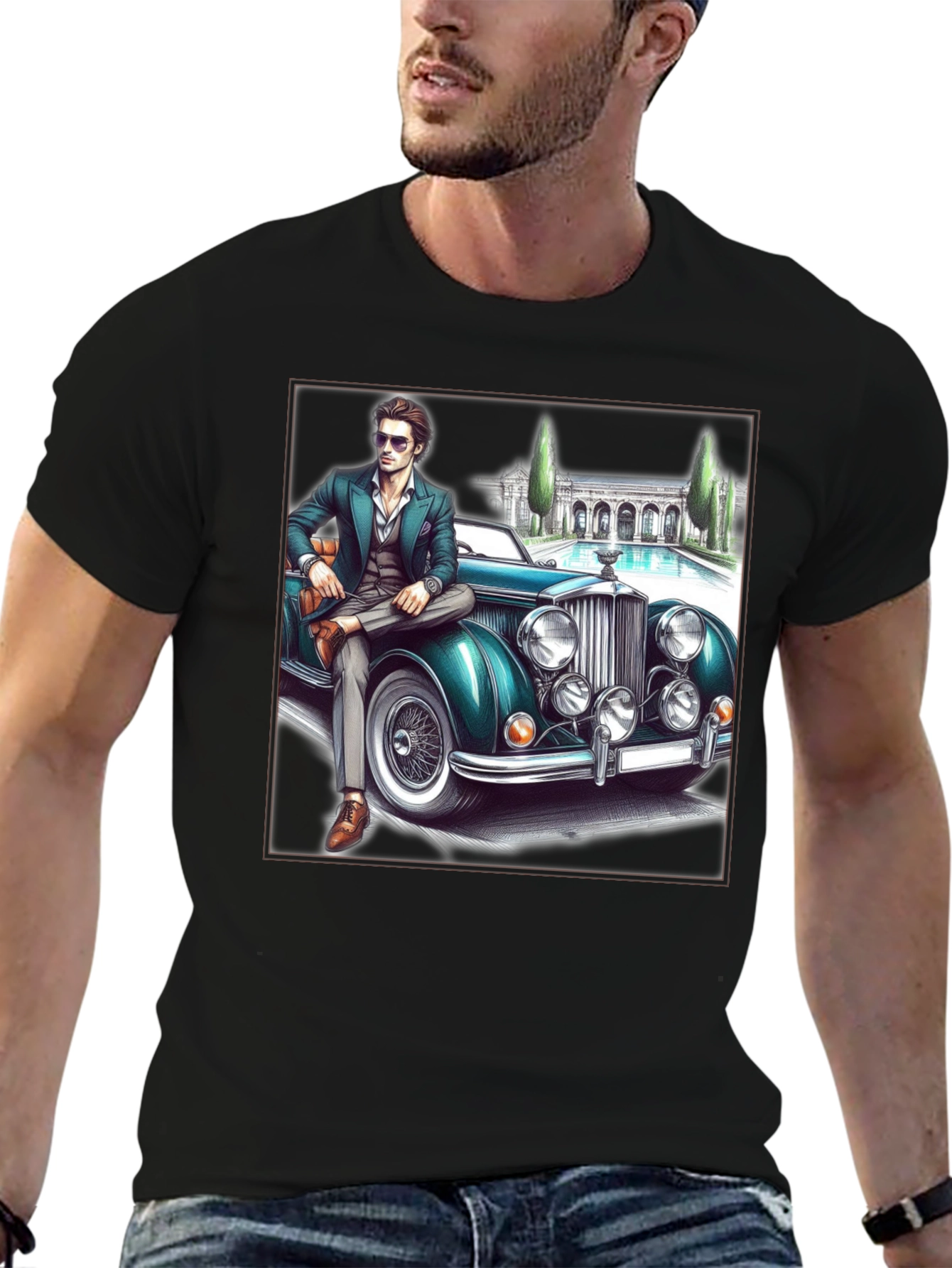 Classic Man & Car Graphic T-Shirt