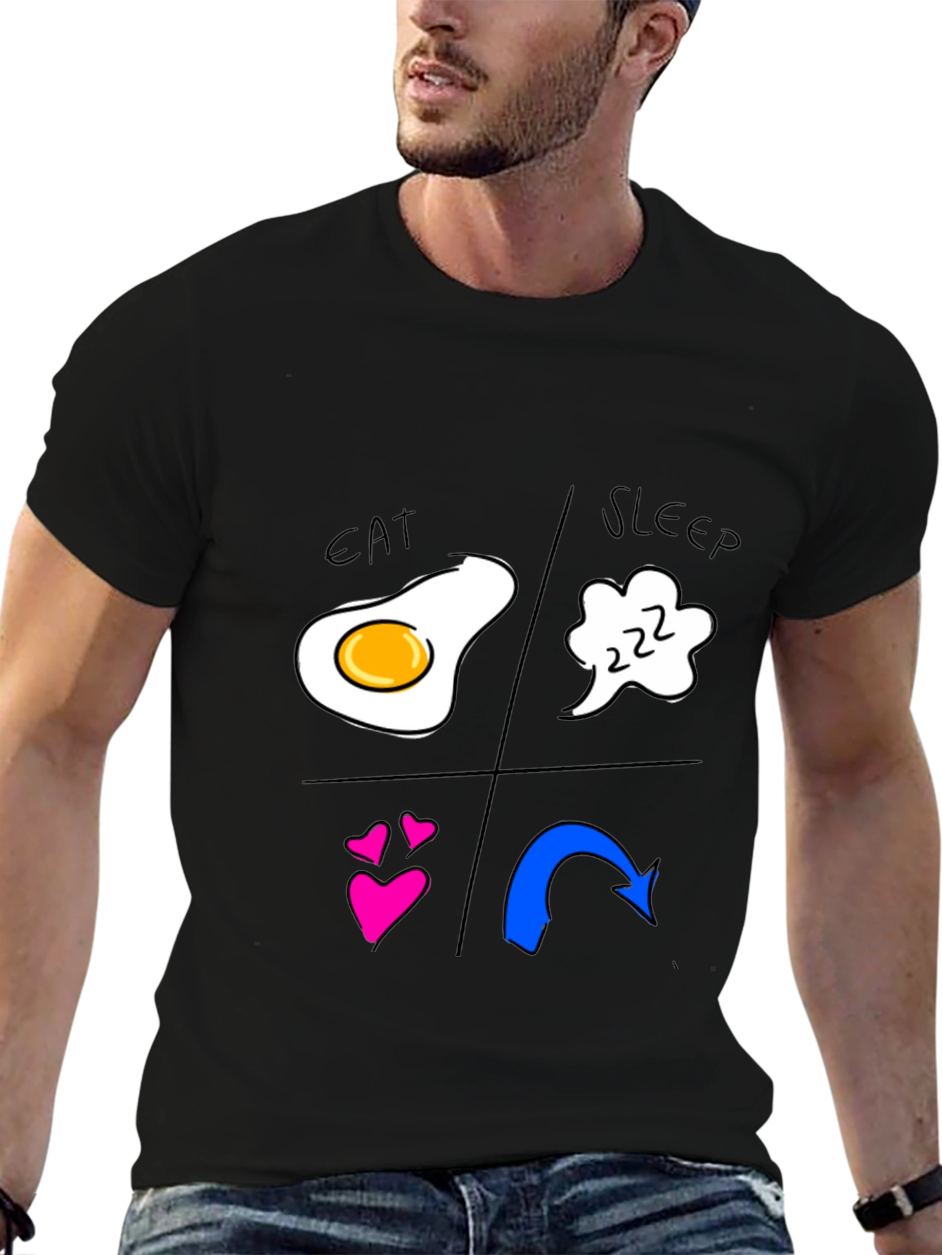 Eat Sleep Love Repeat Graphic Tee - Black