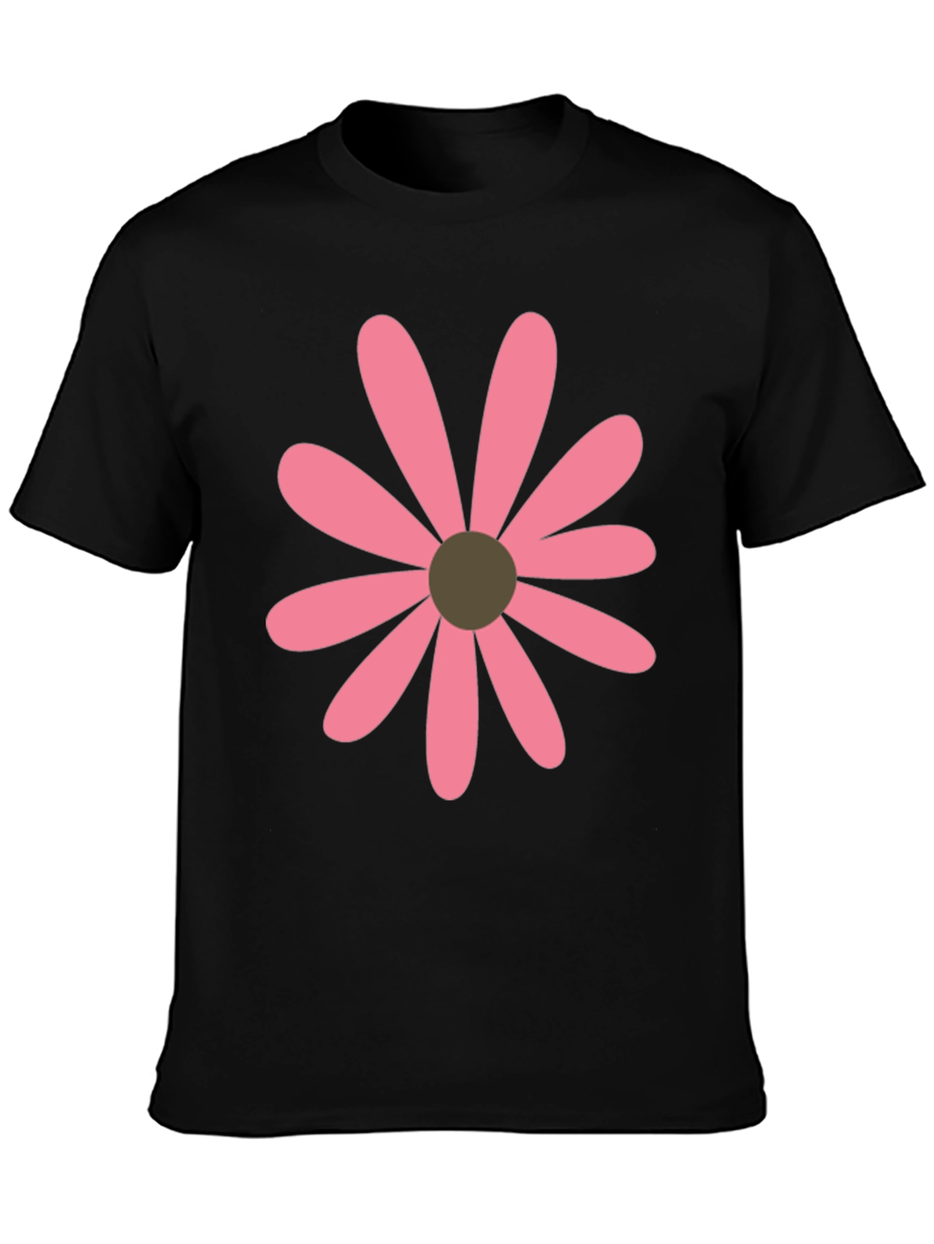 Pink Daisy Graphic Black T-Shirt