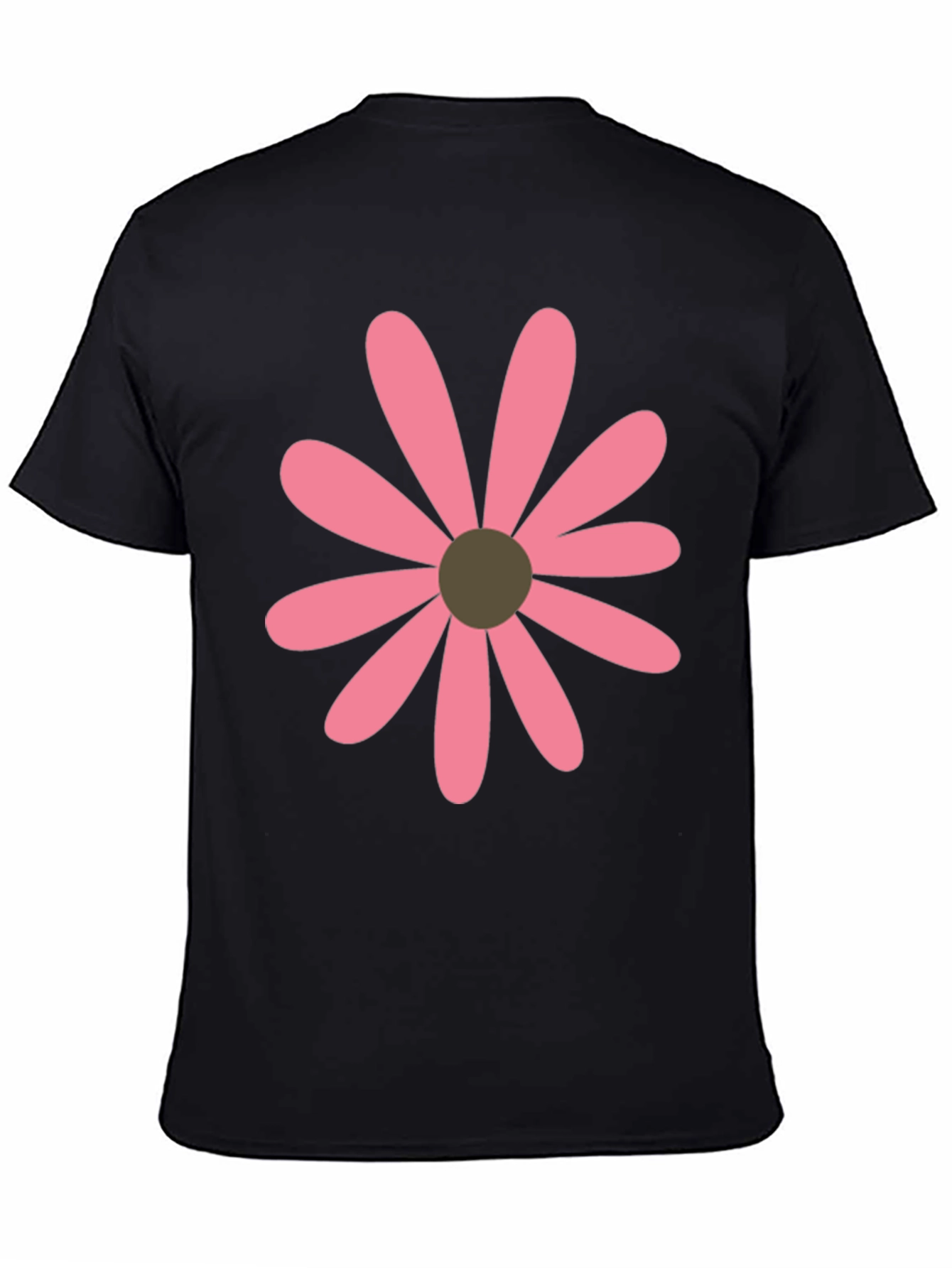 Pink Daisy Graphic Black T-Shirt