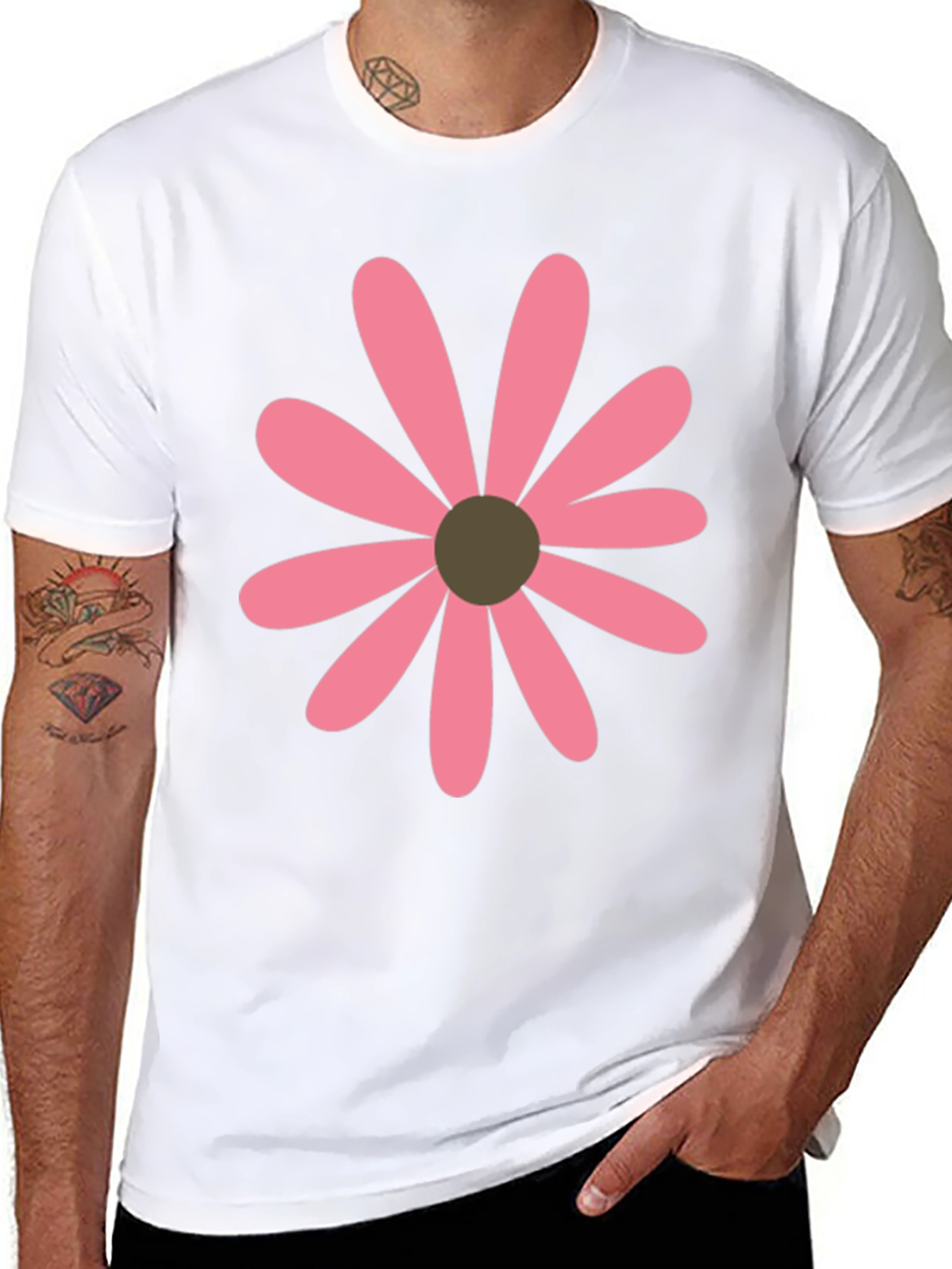 Pink Daisy Graphic Black T-Shirt