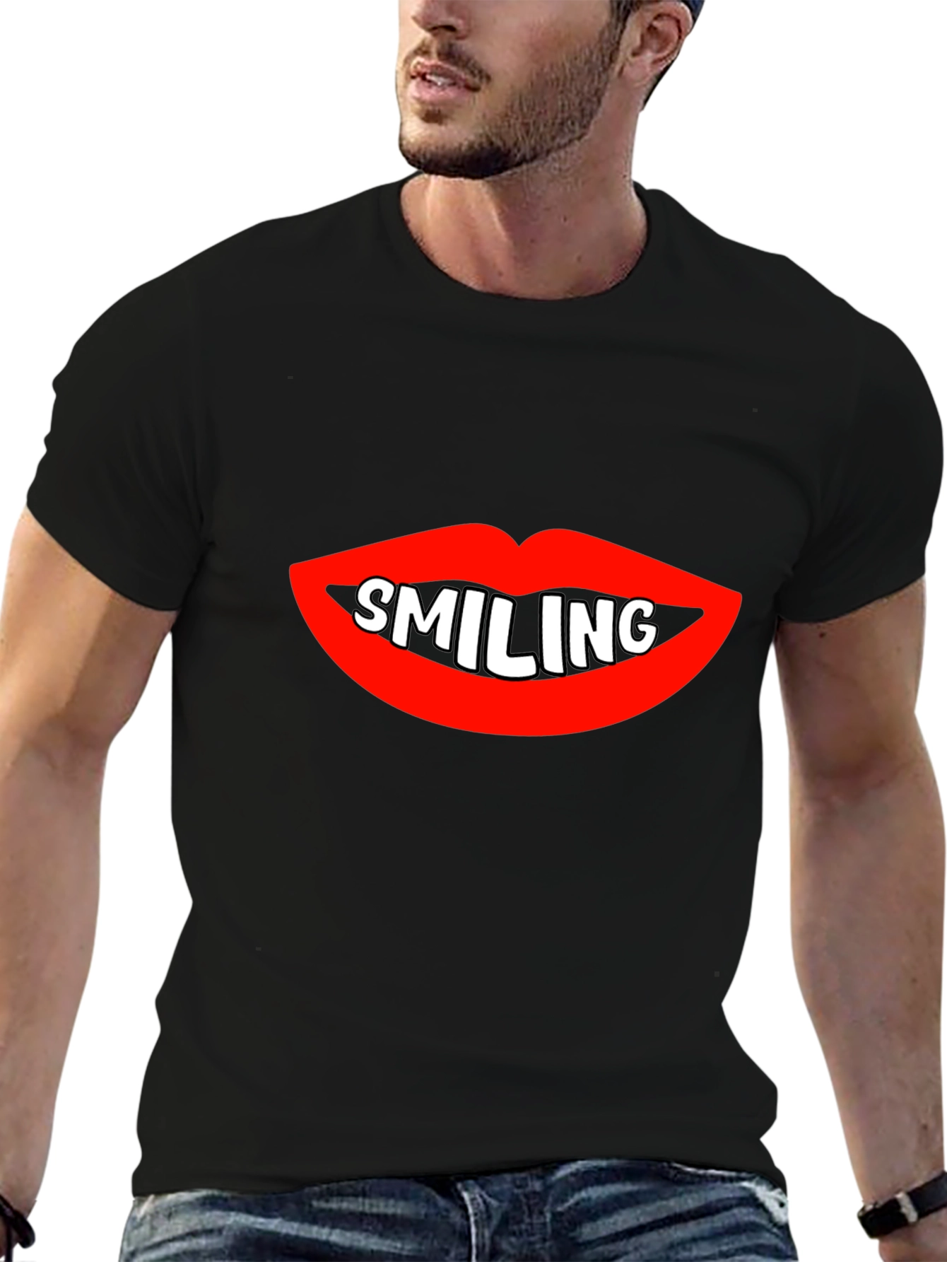 Smiling Lips Graphic Black T-Shirt