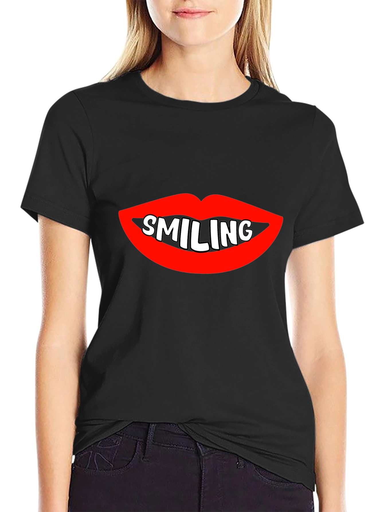 Smiling Lips Graphic Black T-Shirt