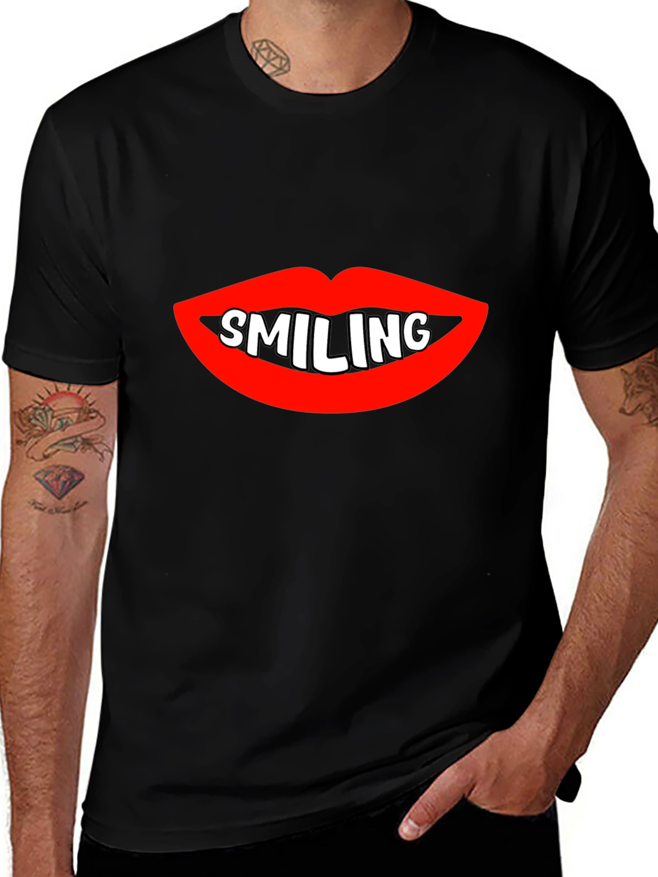 Smiling Lips Graphic Black T-Shirt