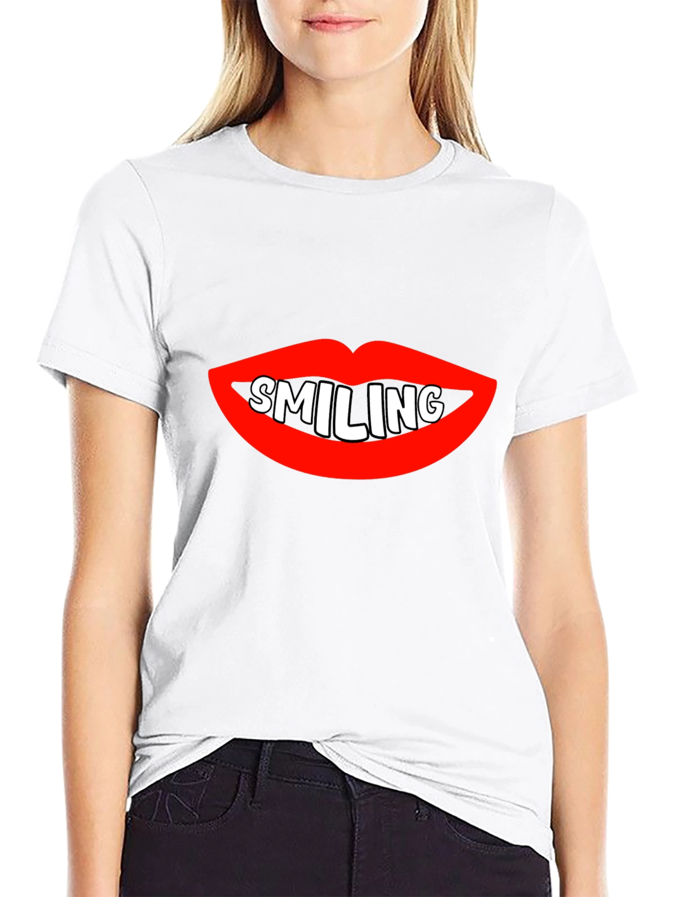 Smiling Lips Graphic Black T-Shirt