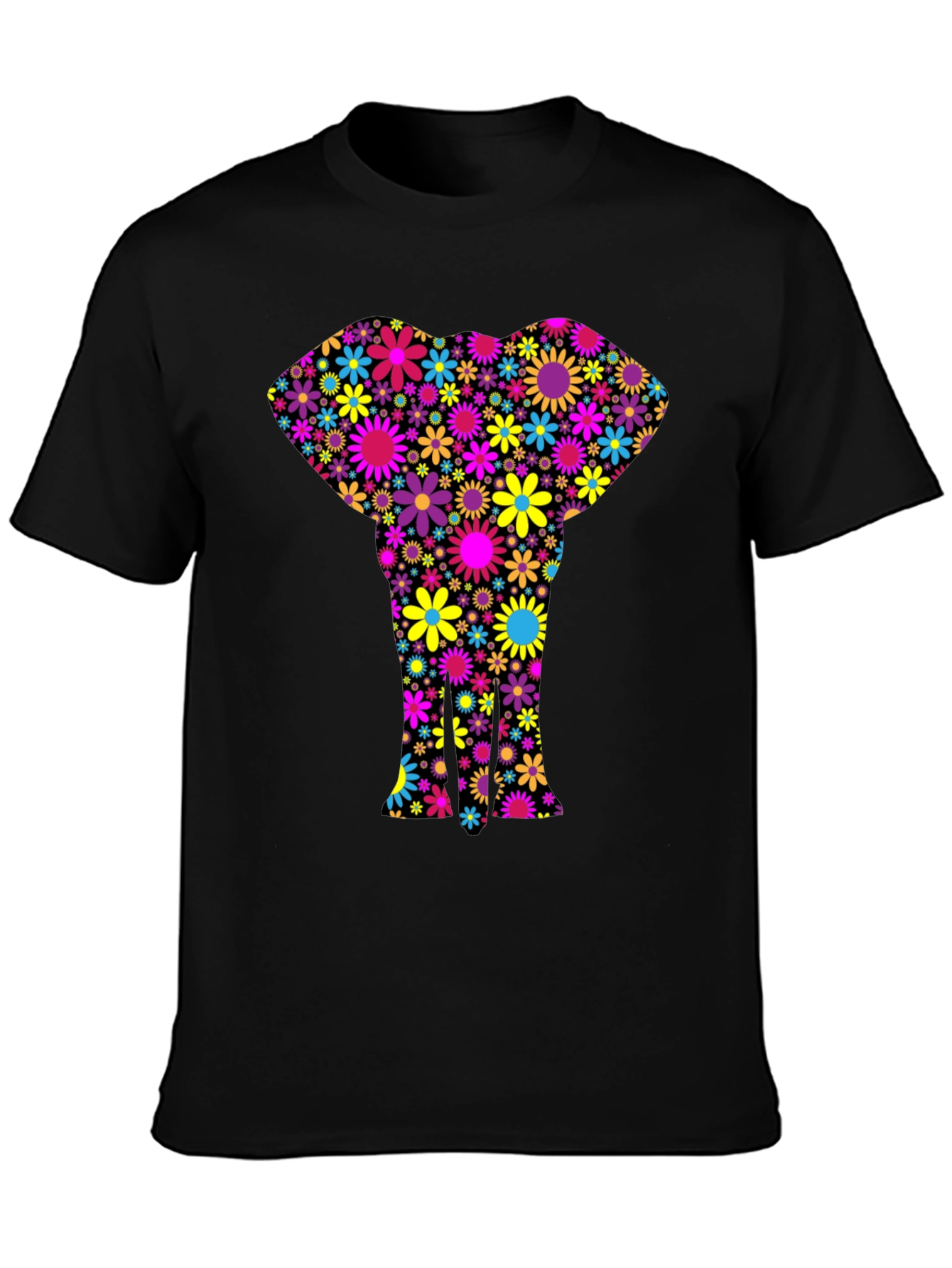 Floral Elephant Black T-Shirt