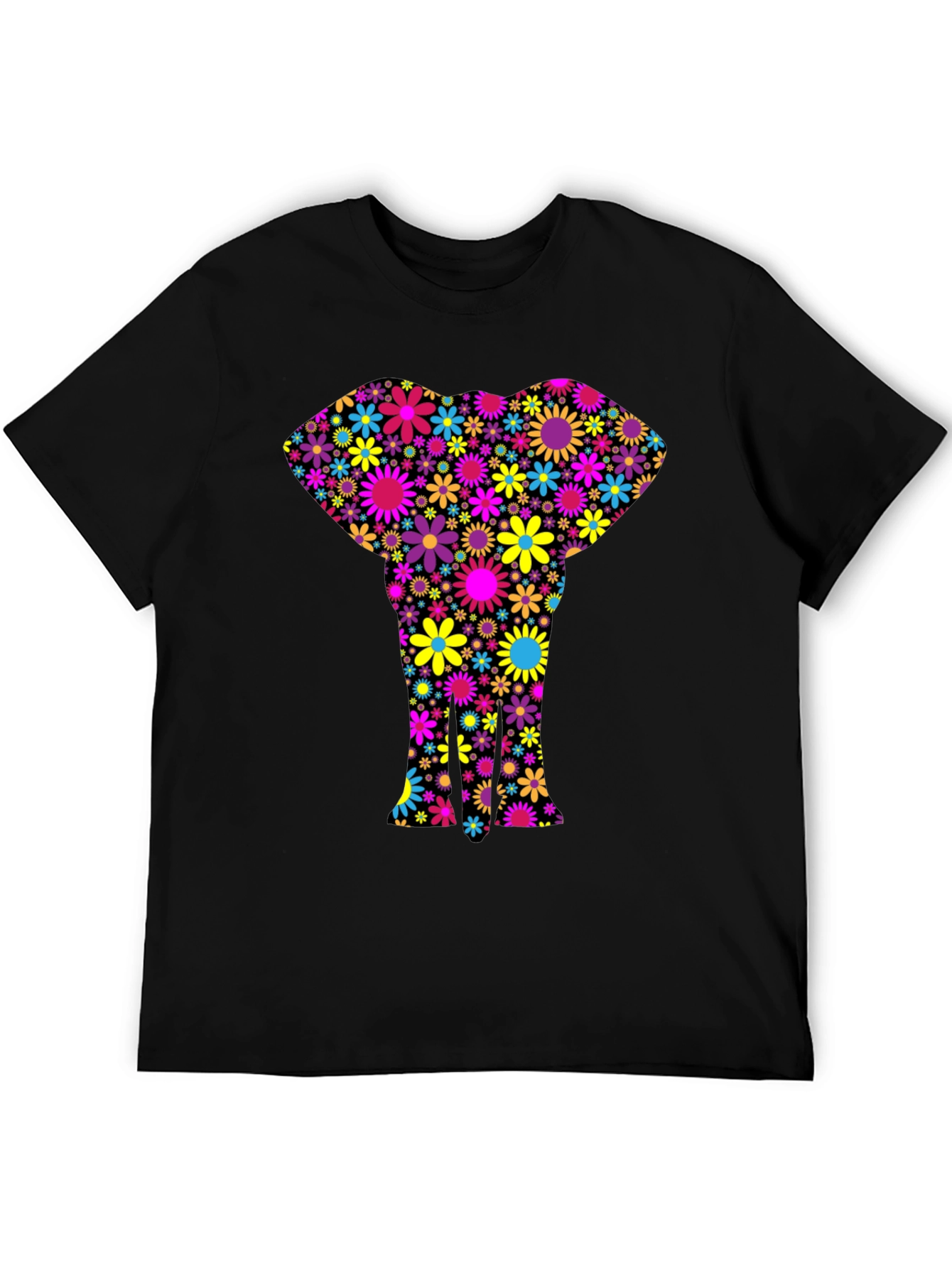 Floral Elephant Black T-Shirt