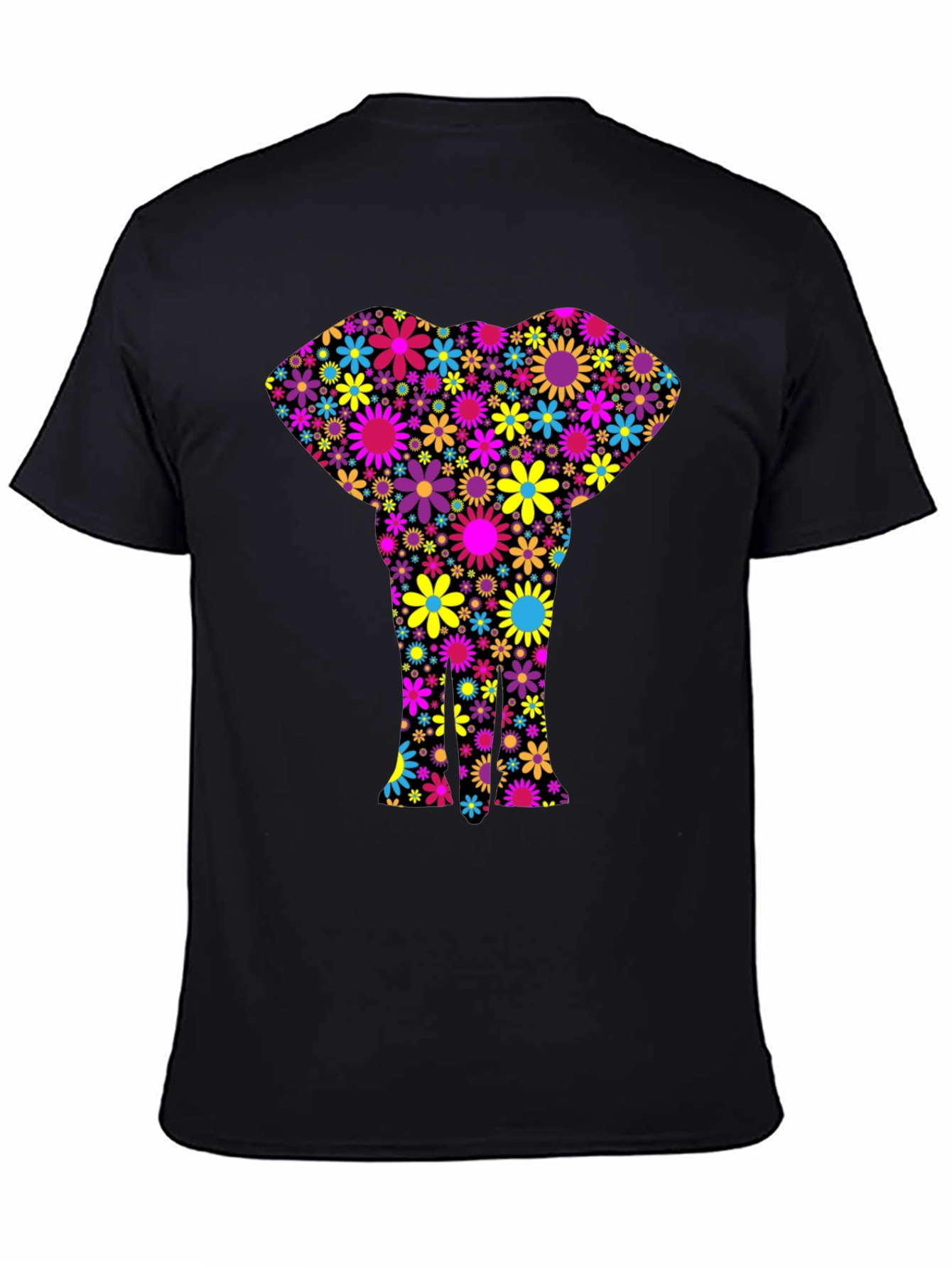 Floral Elephant Black T-Shirt