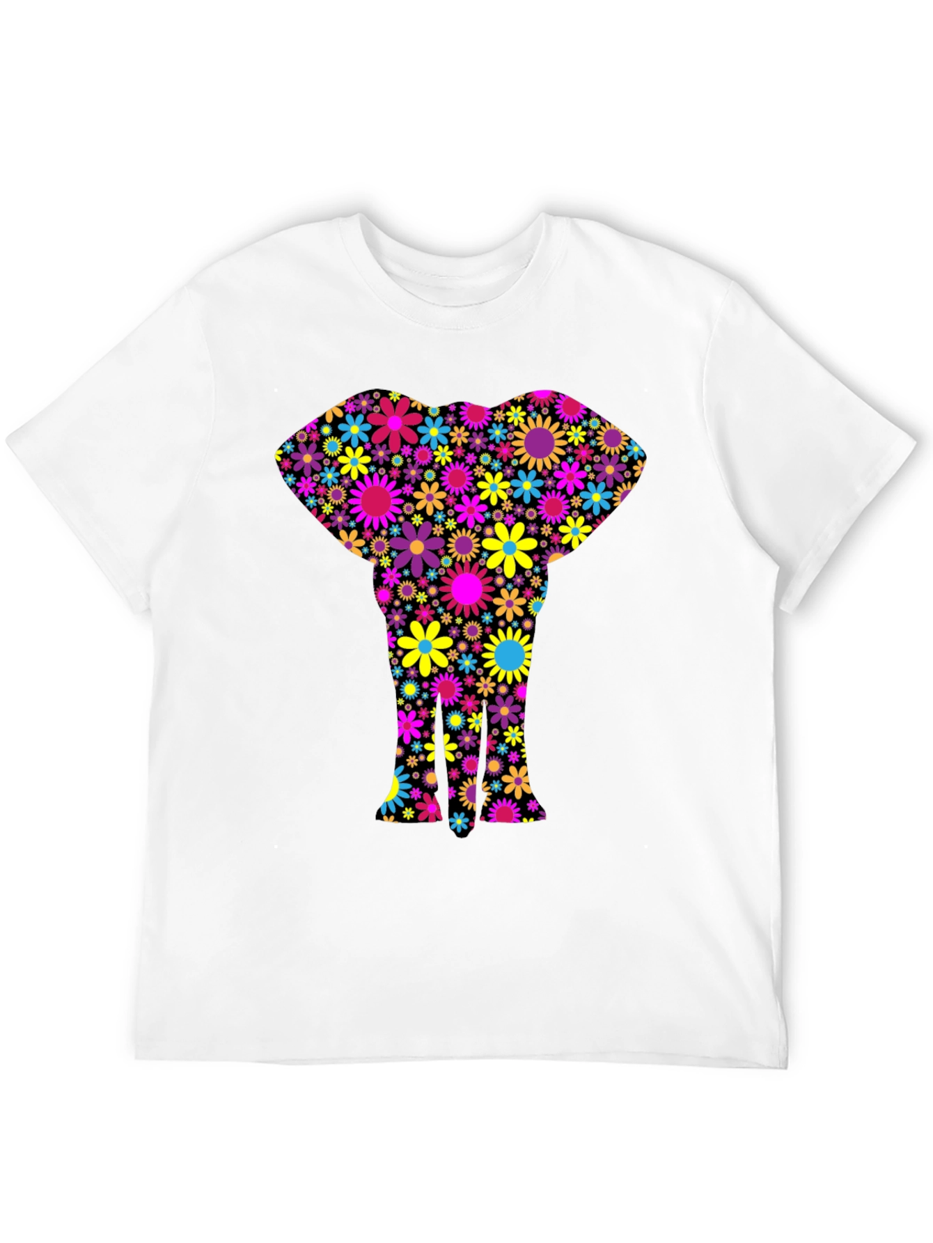 Floral Elephant Black T-Shirt