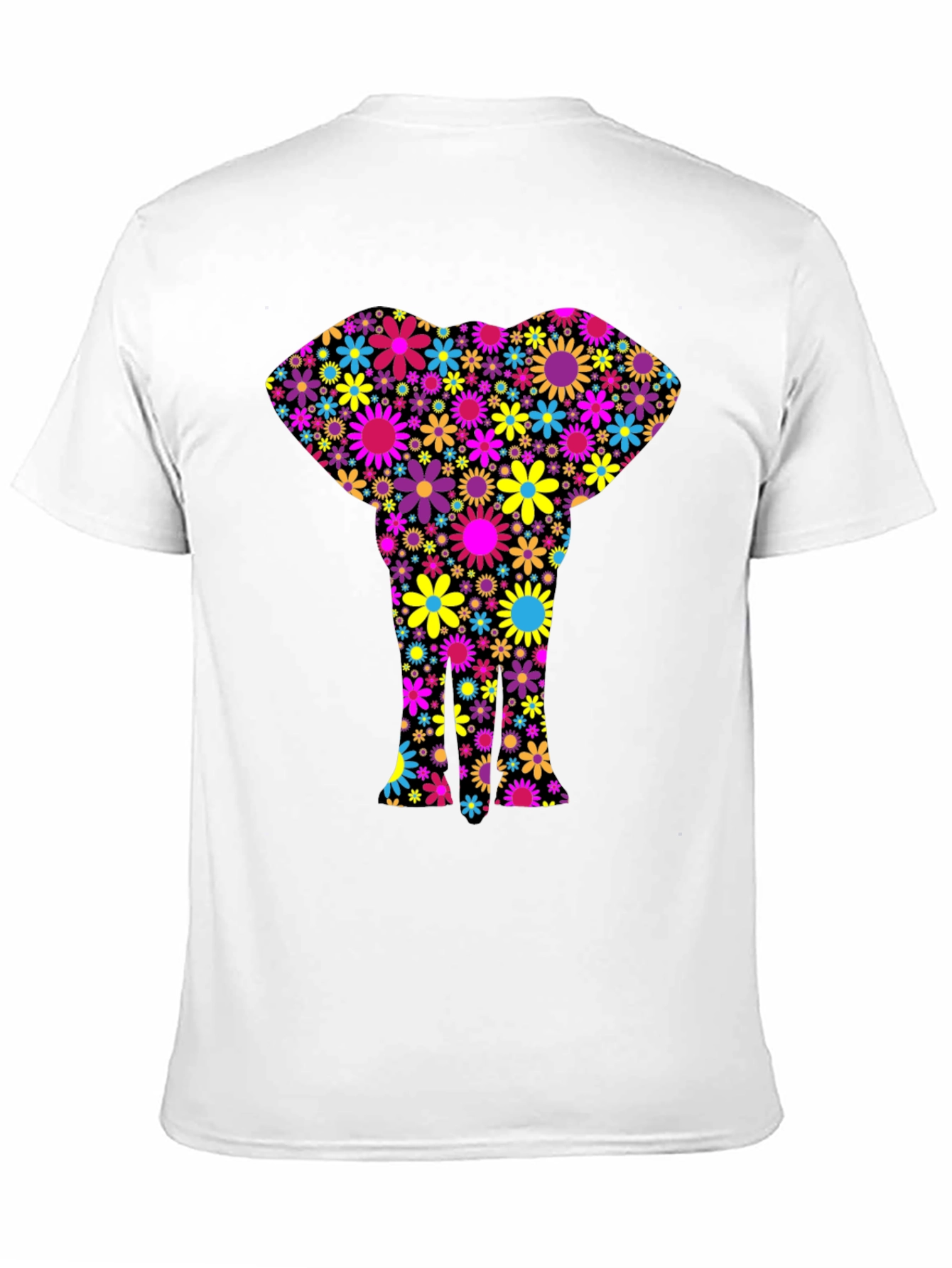 Floral Elephant Black T-Shirt