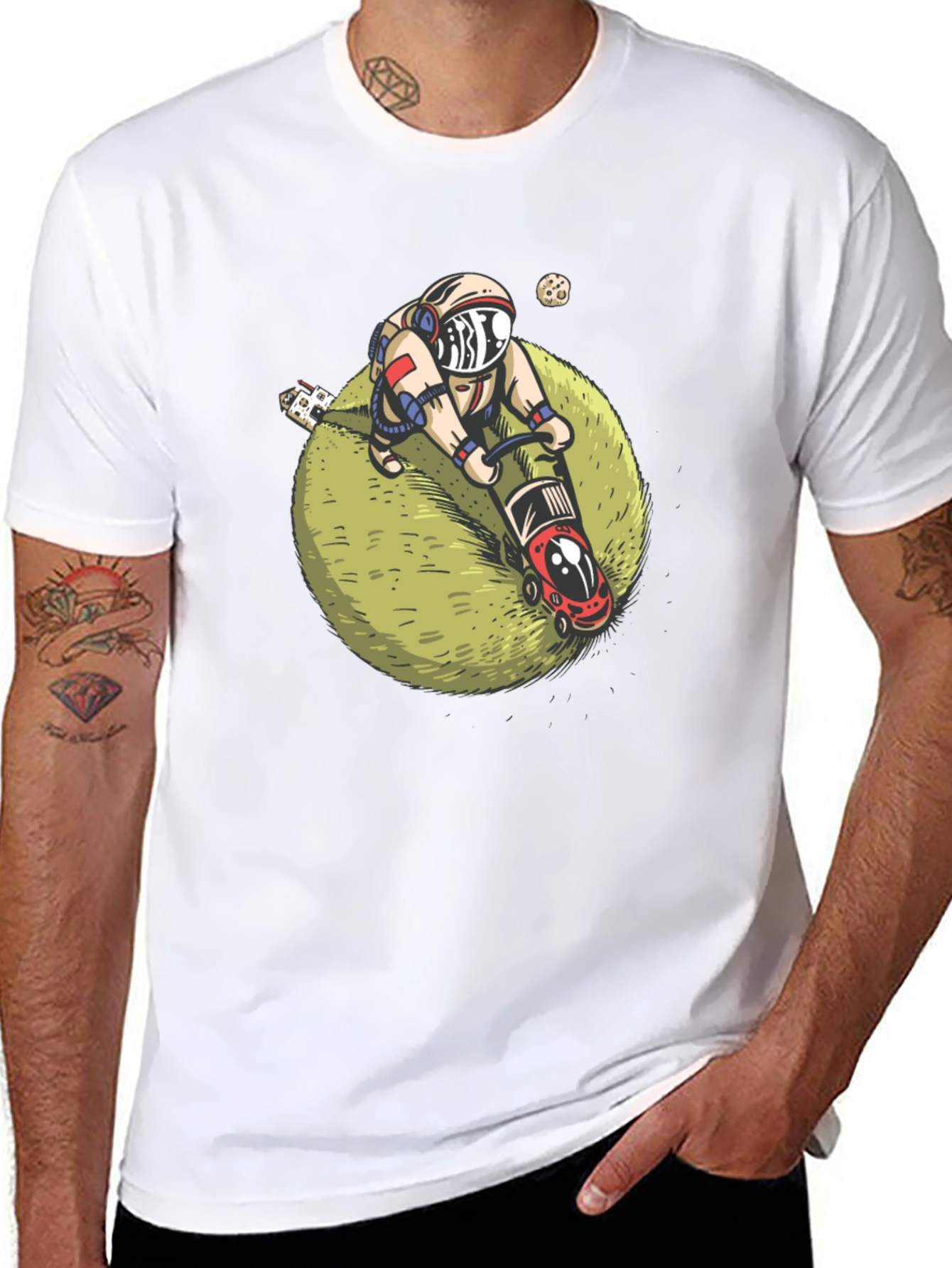 Astronaut Mowing Lawn T-Shirt - Space Humor Tee