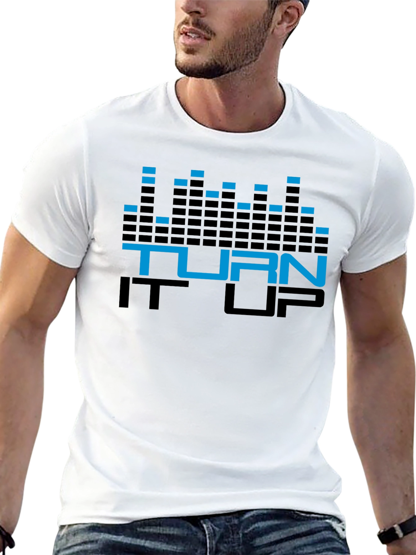 Turn It Up Graphic Tee - Black Cotton T-Shirt