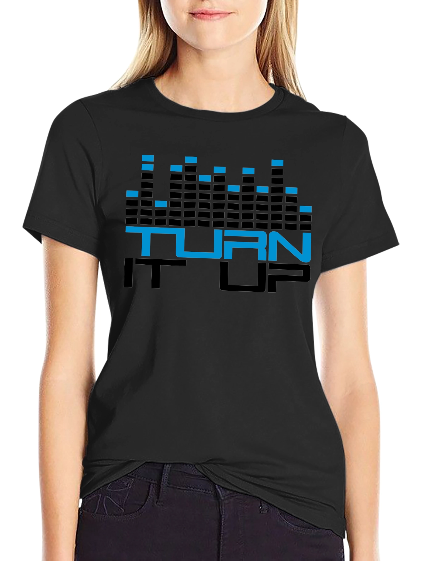 Turn It Up Graphic Tee - Black Cotton T-Shirt