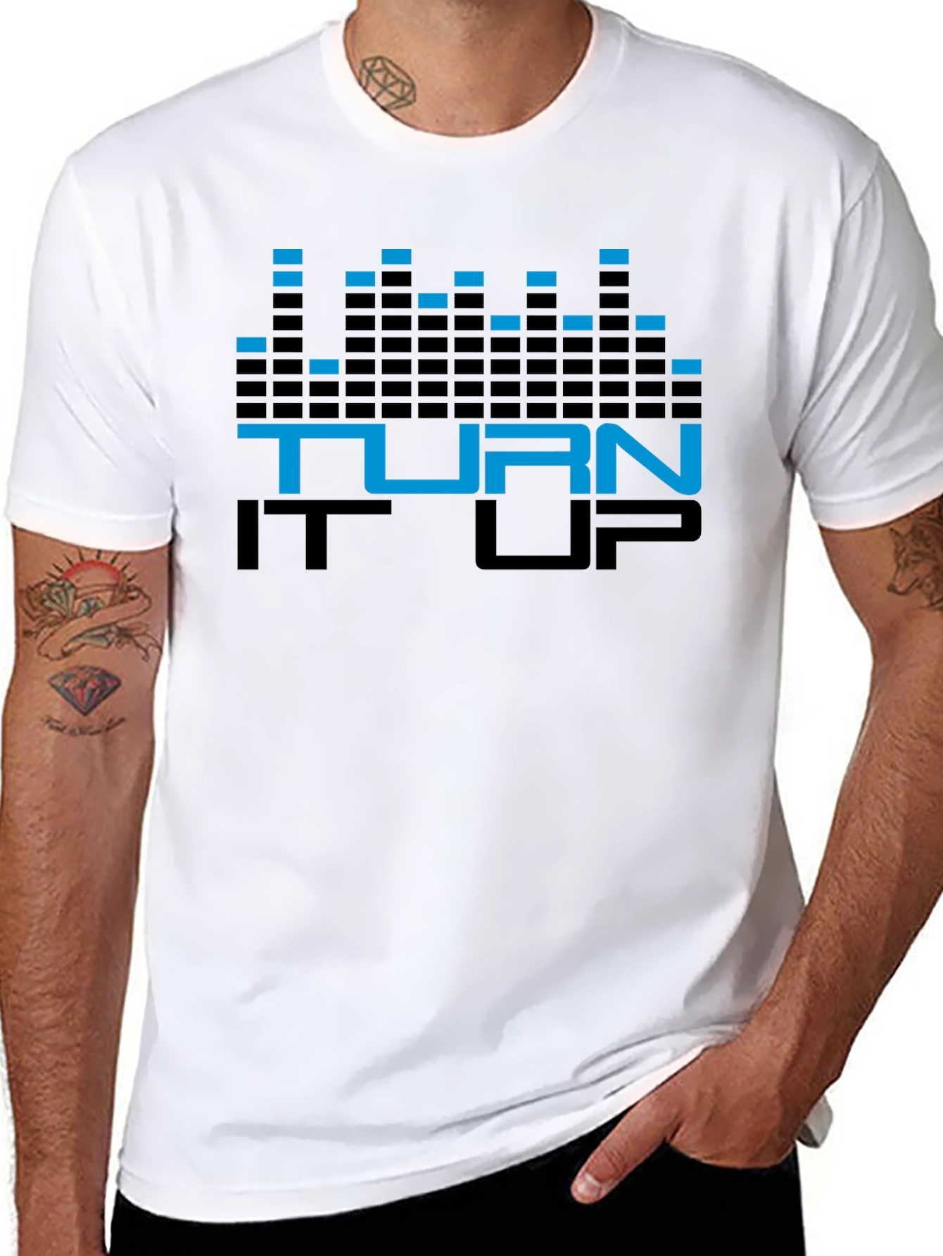 Turn It Up Graphic Tee - Black Cotton T-Shirt