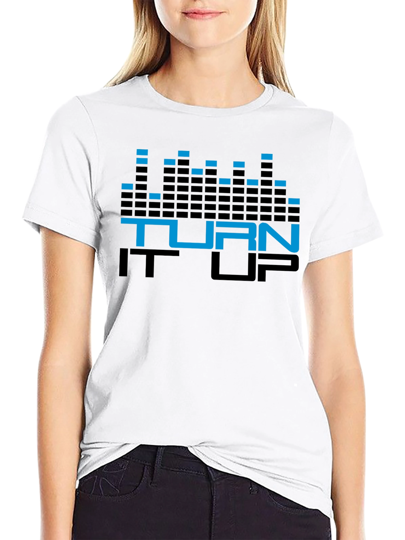 Turn It Up Graphic Tee - Black Cotton T-Shirt