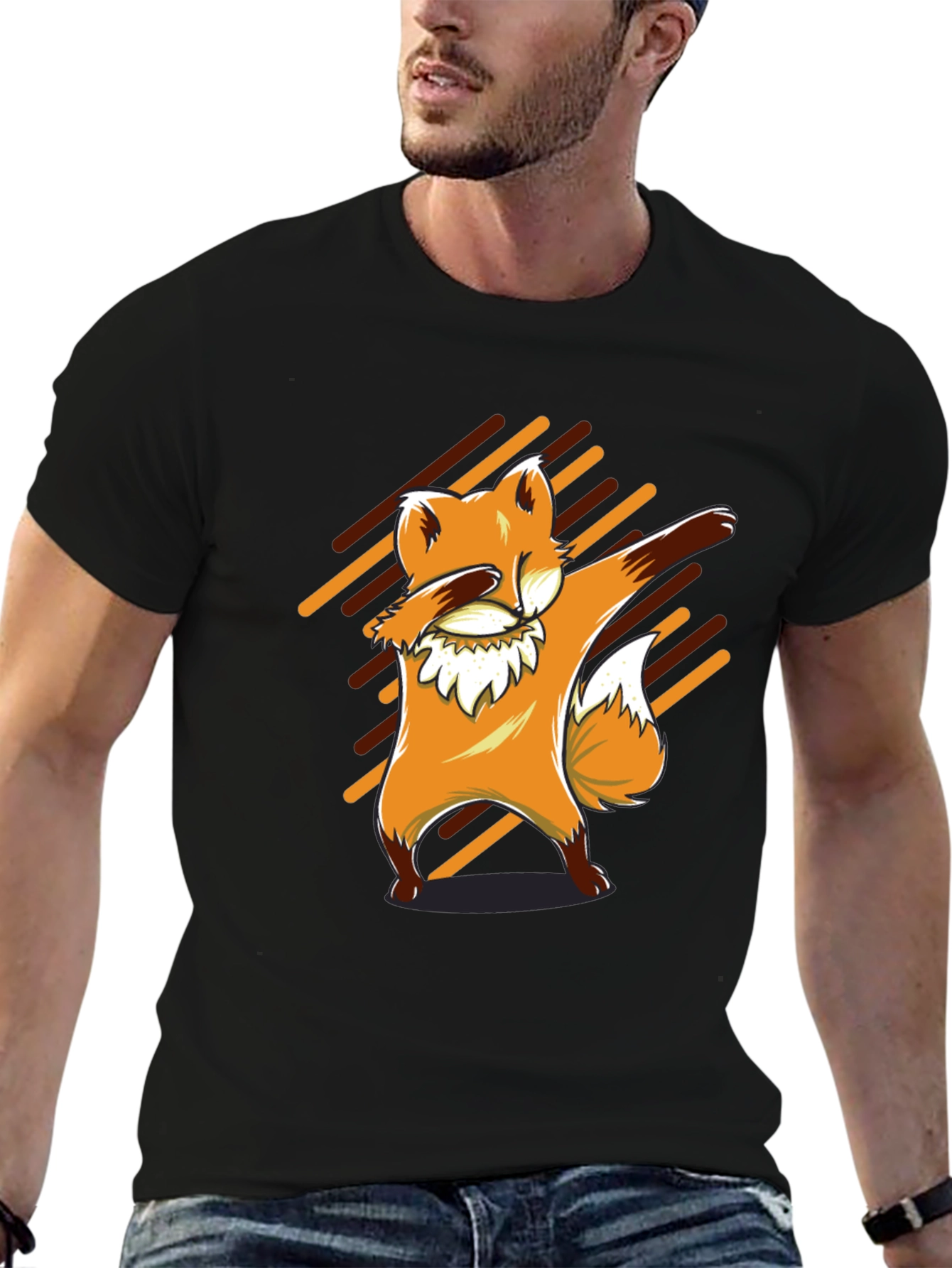 Dabbing Fox Graphic Tee - Black Cotton T-Shirt