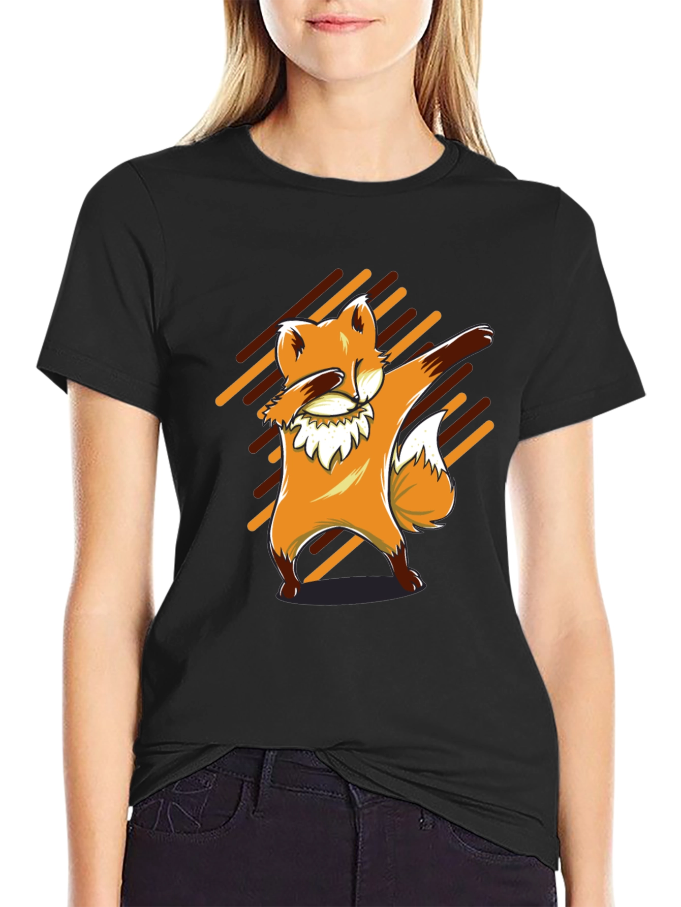 Dabbing Fox Graphic Tee - Black Cotton T-Shirt
