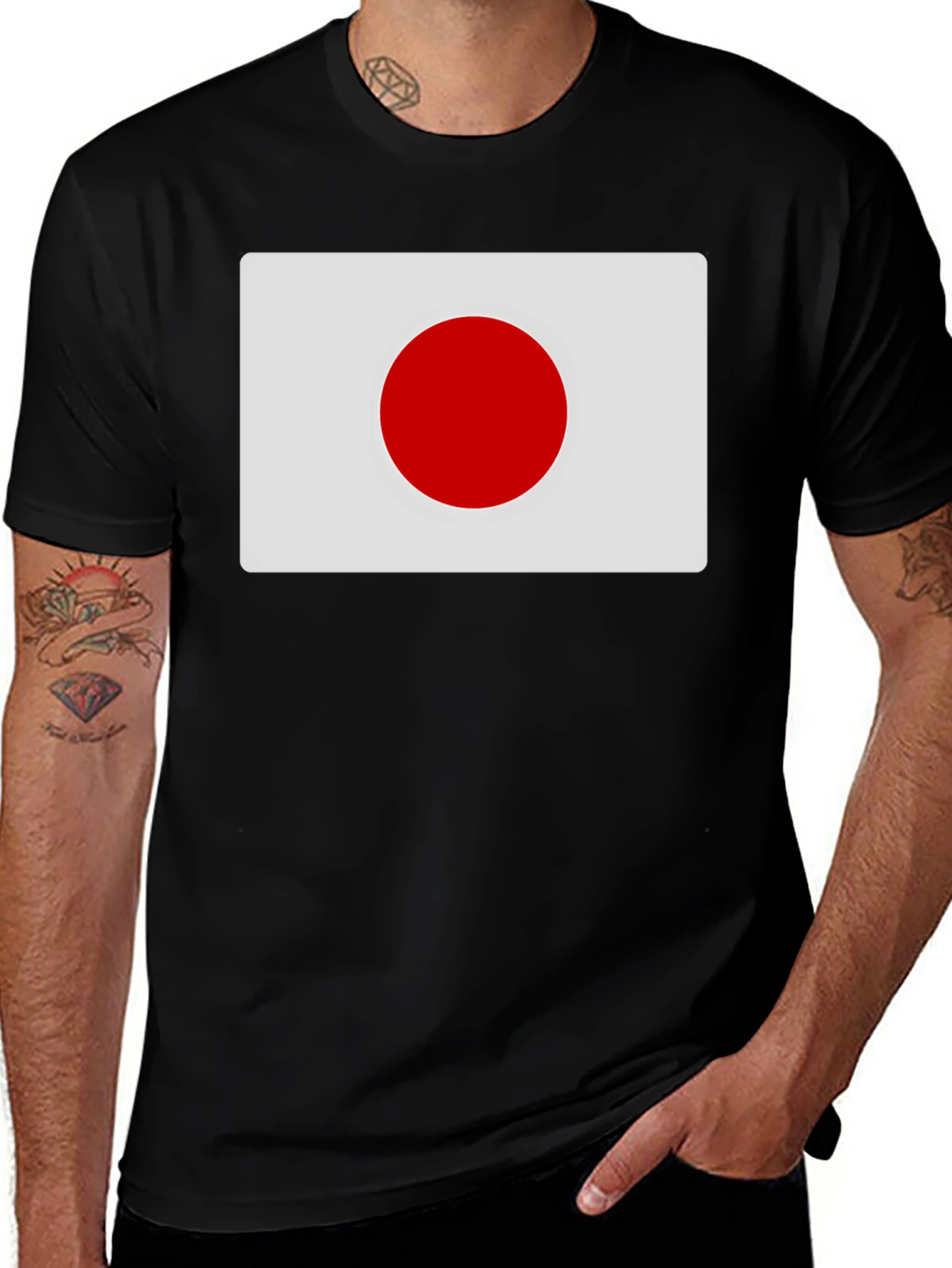 Japan Flag Graphic Tee - Black Cotton T-Shirt