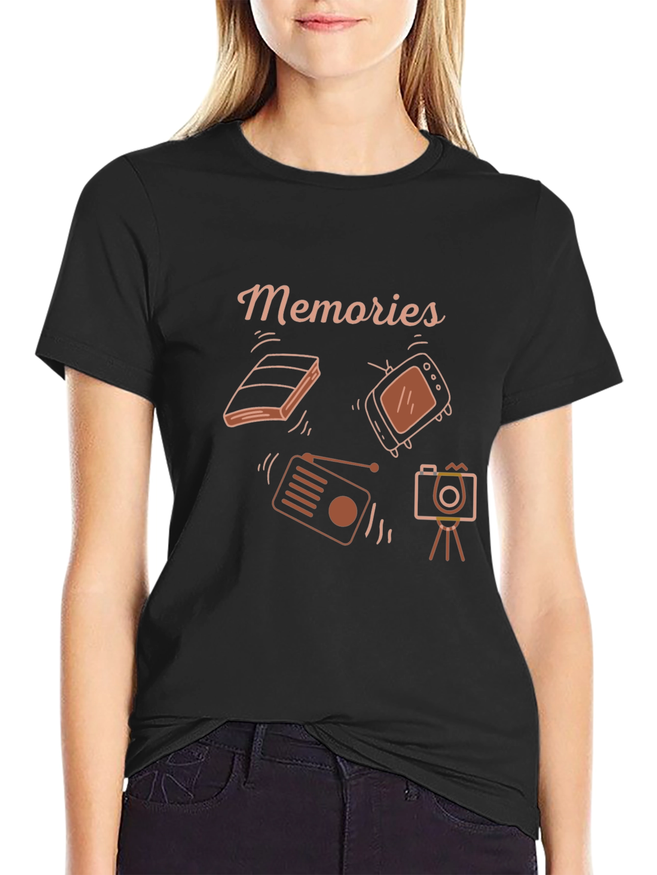Memories T-Shirt - Retro Media Print Black Tee
