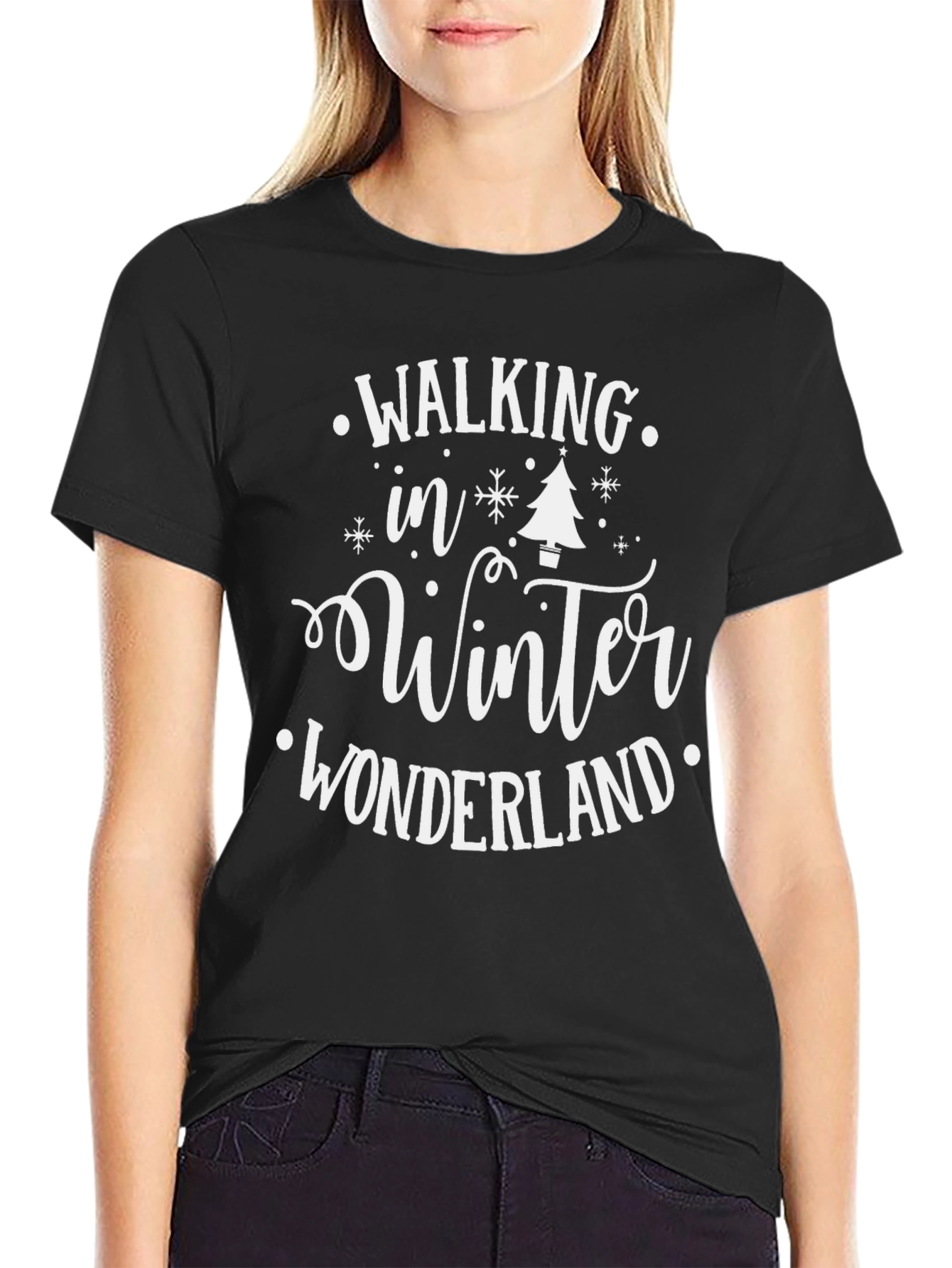 Walking in Winter Wonderland Black Graphic Tee