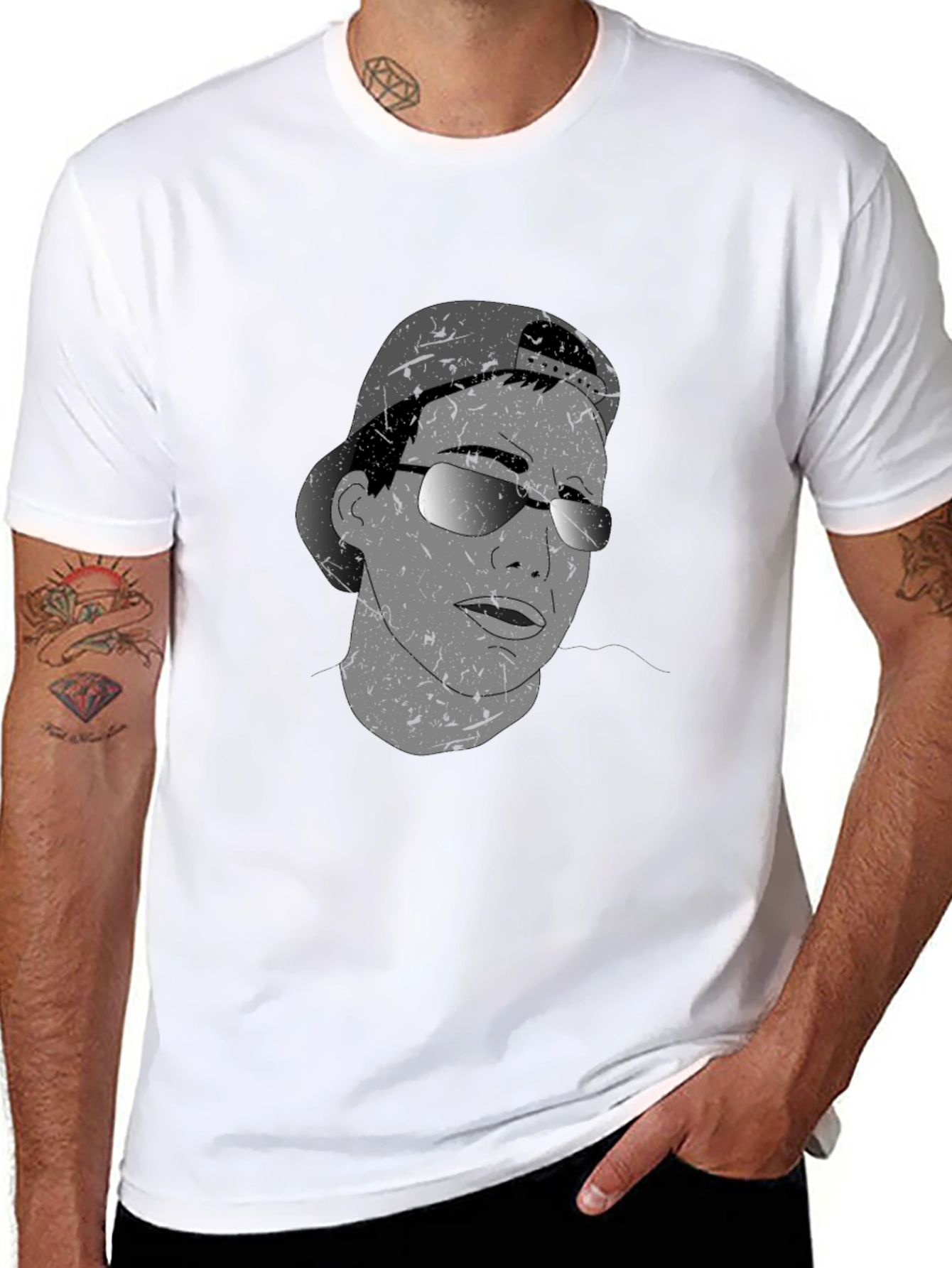 Cool Graphic Tee - Man in Cap & Sunglasses