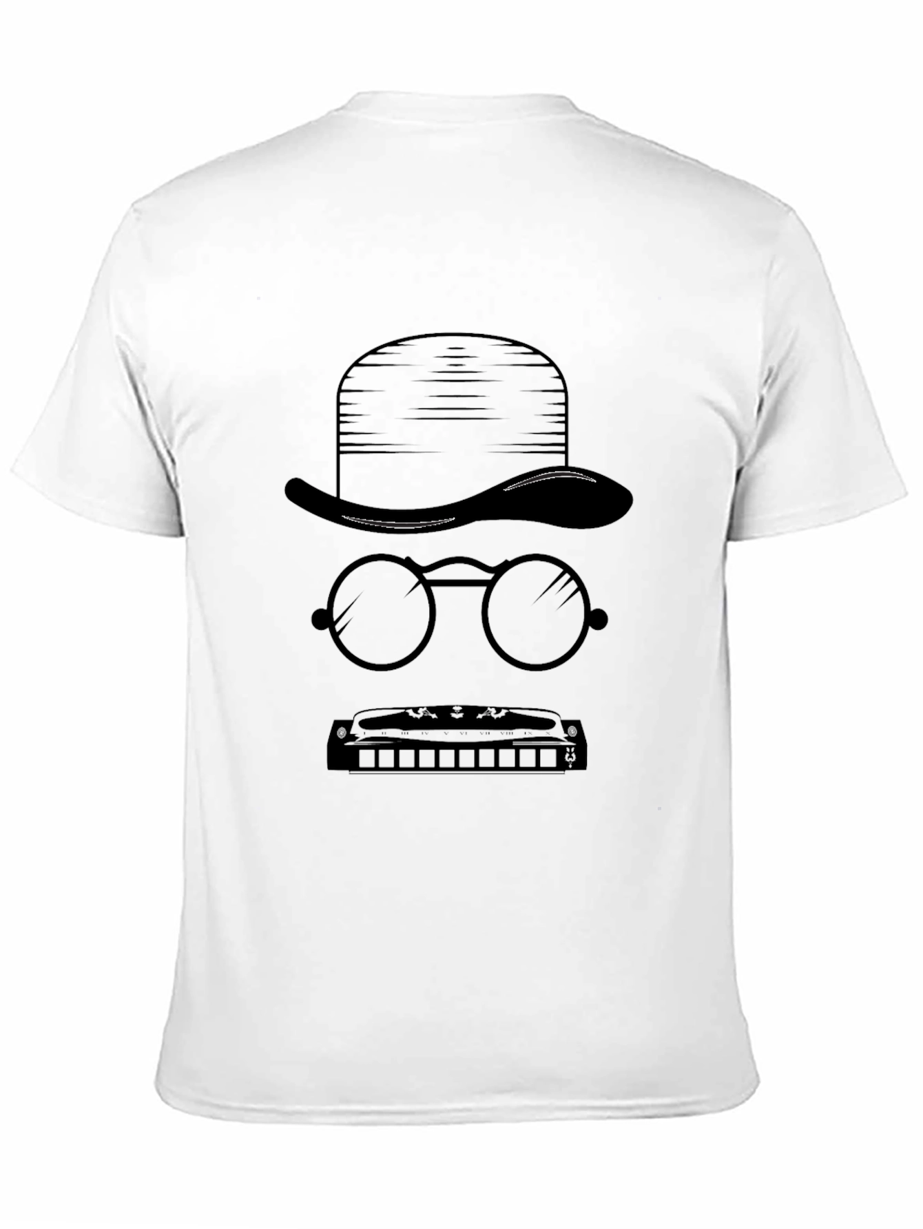 Mystery Man Tee - Hat Glasses Harmonica Graphic T-Shirt