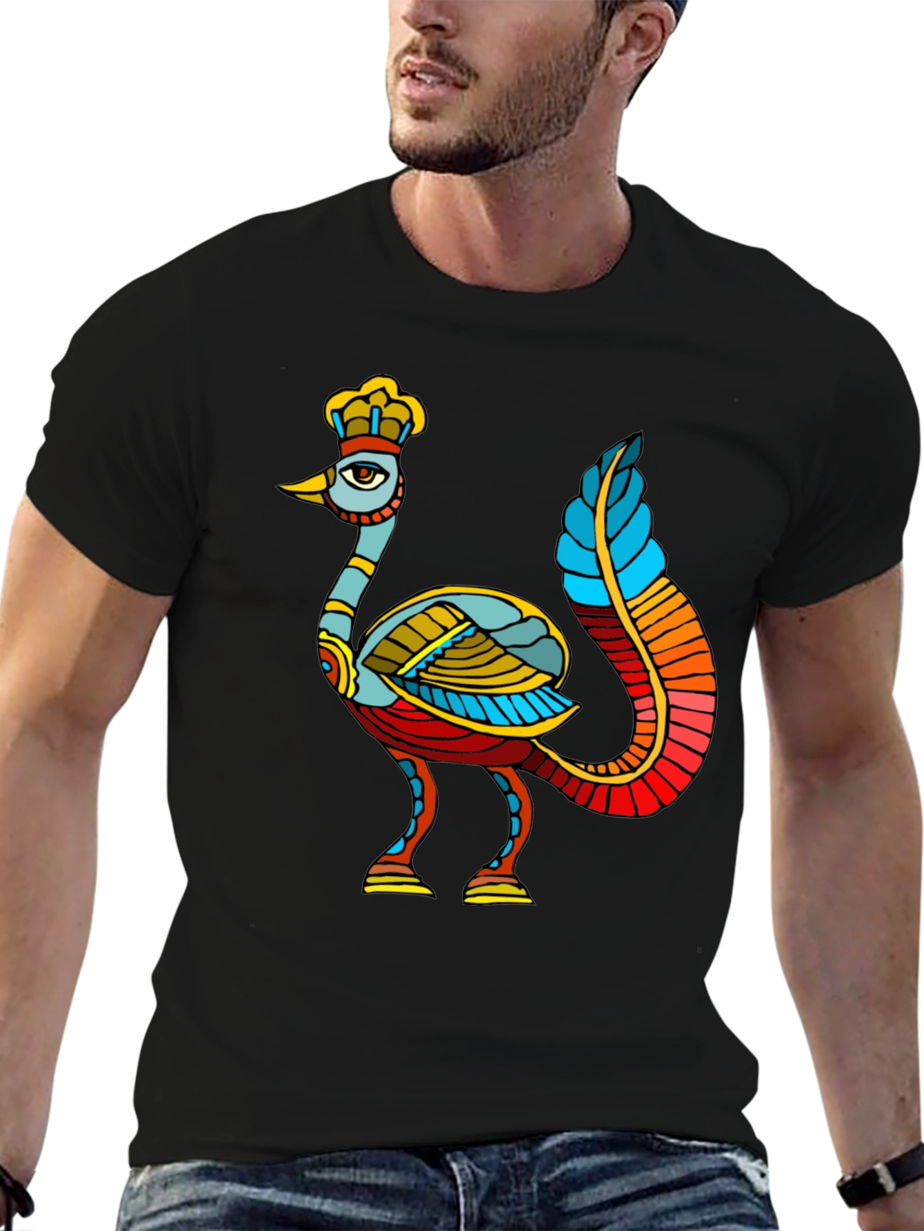 Unique Bird Design Black T-Shirt