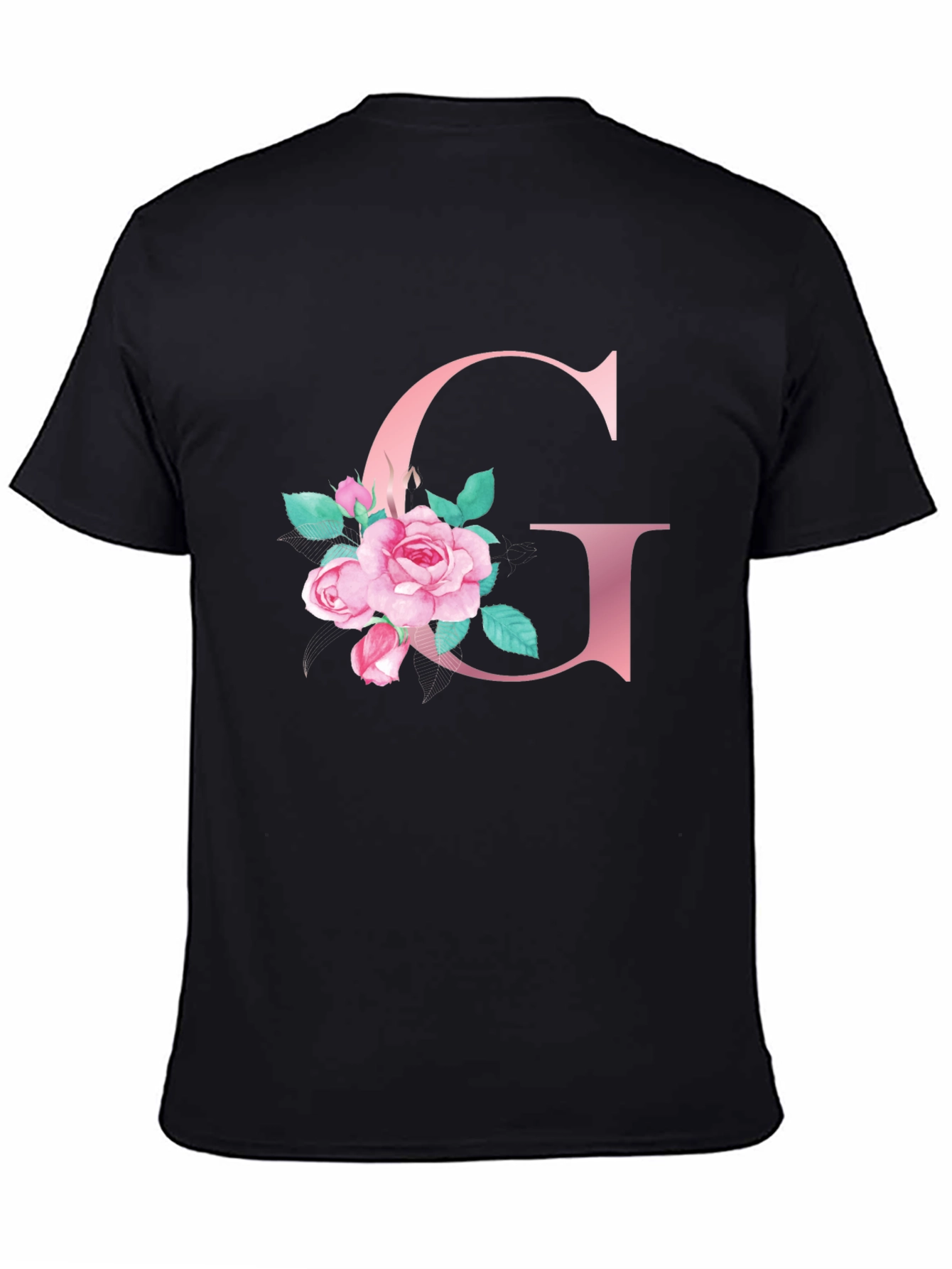 Floral Letter G Black T-Shirt