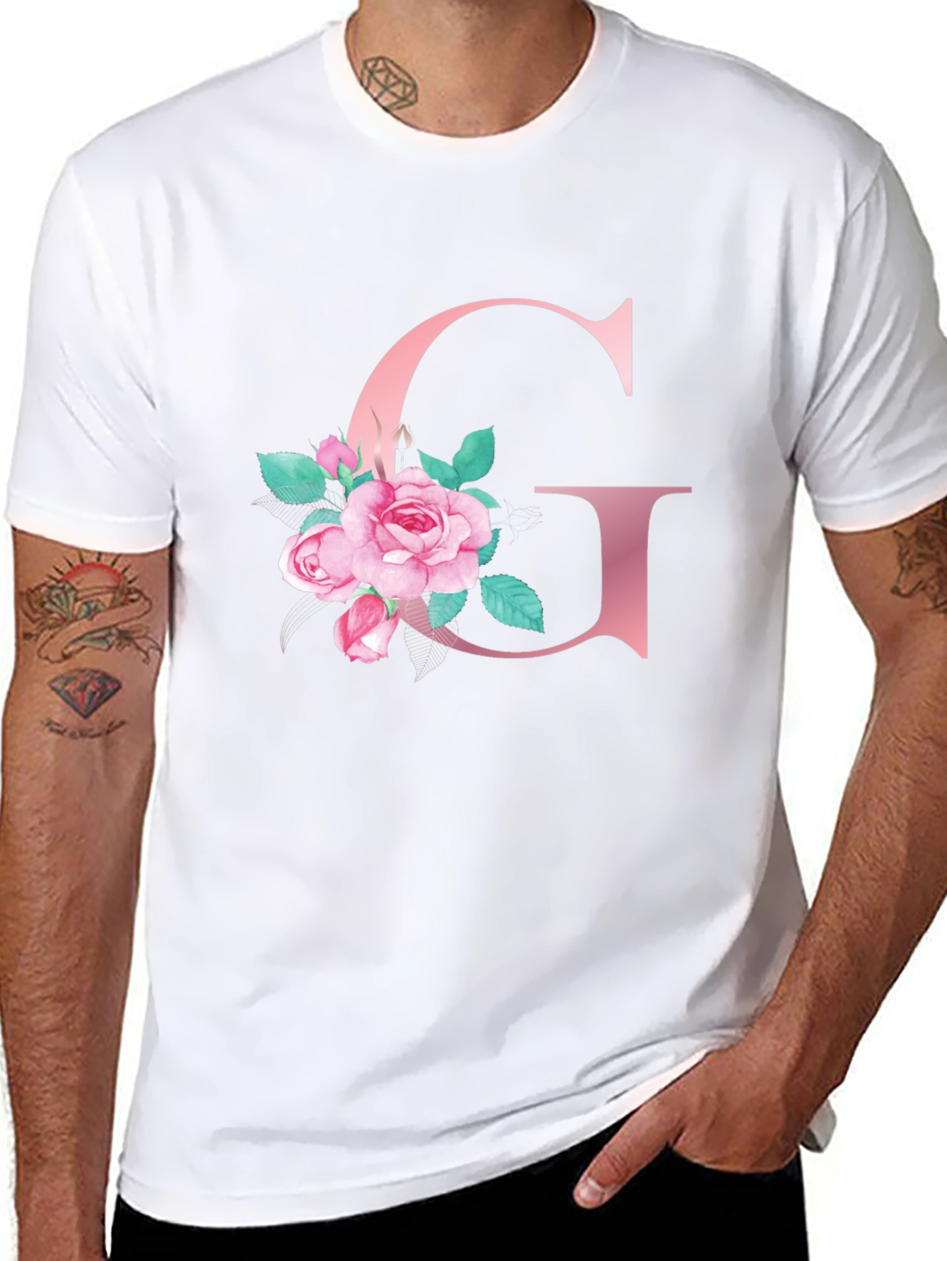 Floral Letter G Black T-Shirt