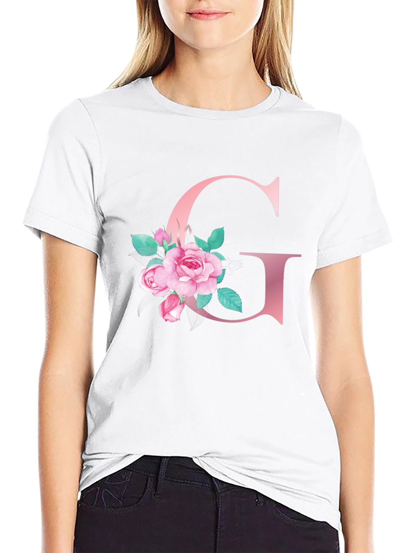 Floral Letter G Black T-Shirt