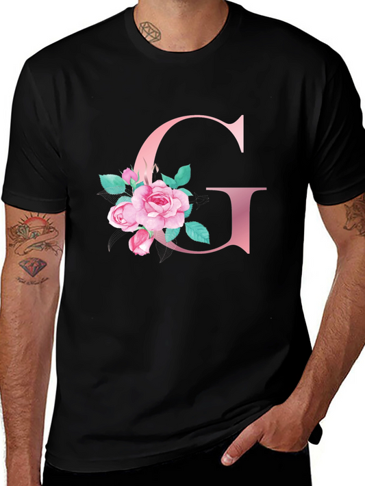 Floral Letter G Black T-Shirt